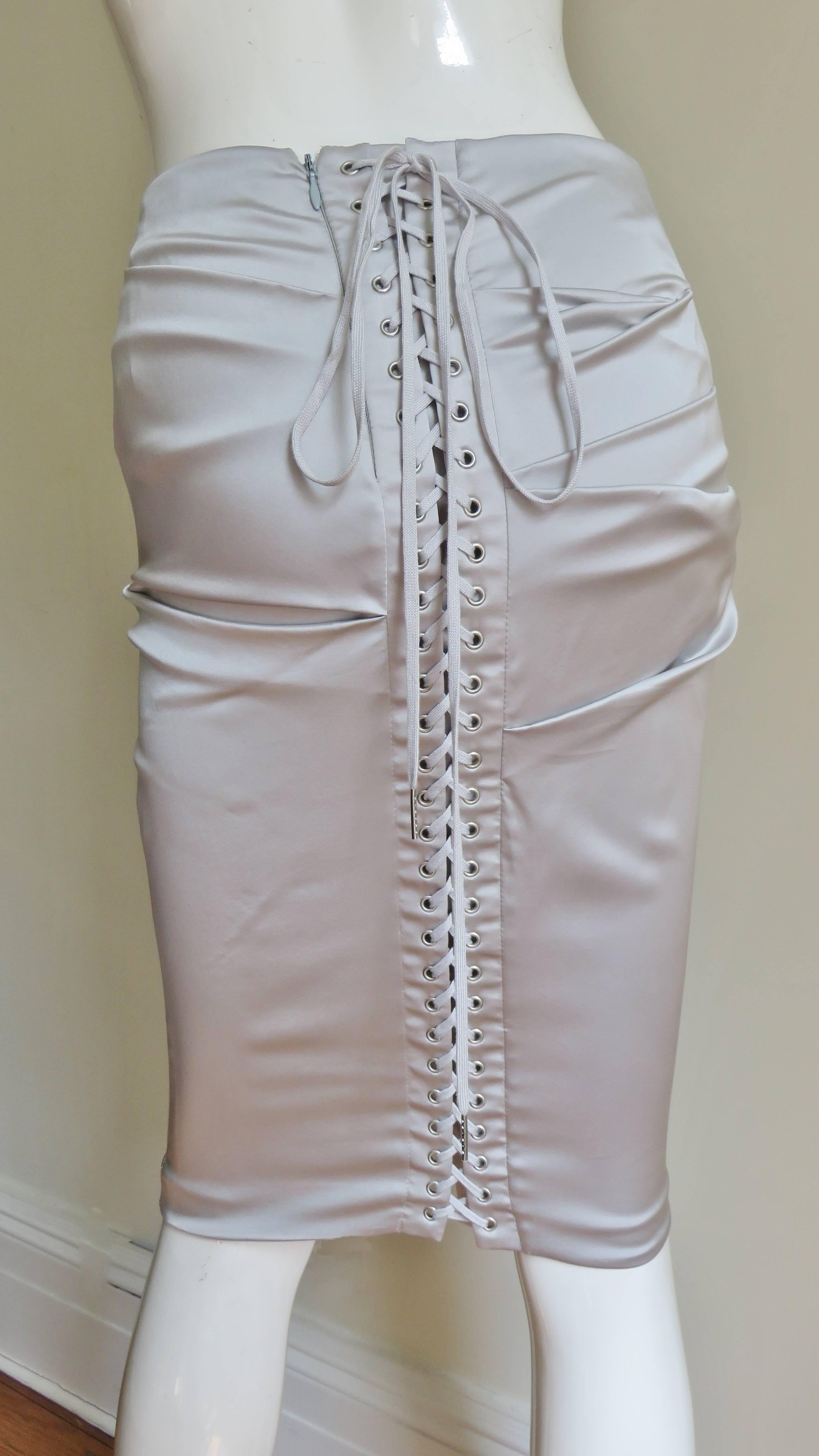 Gray Dolce & Gabbana Lace up Silk Skirt For Sale