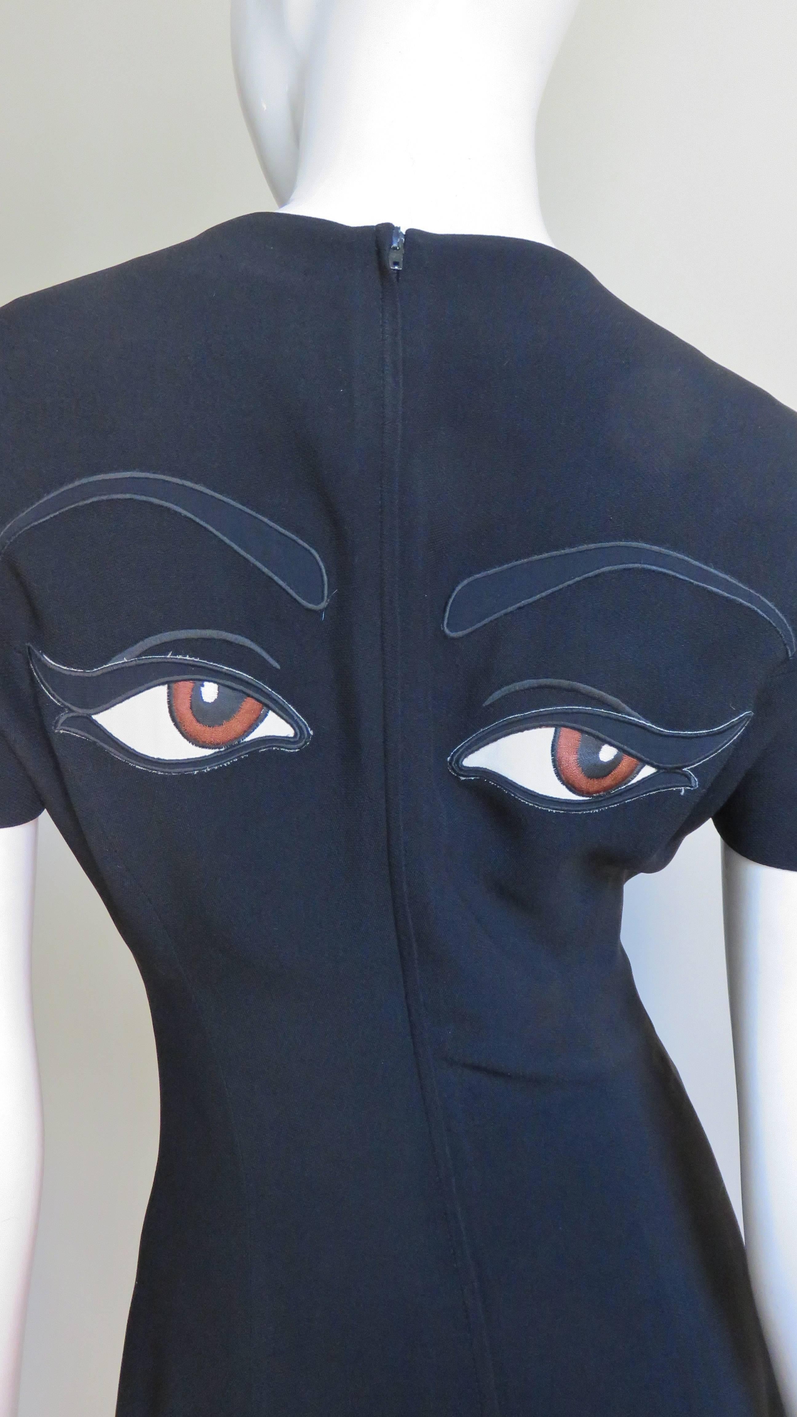 1990s Moschino Couture Eyes In Back Dress In Good Condition In Water Mill, NY