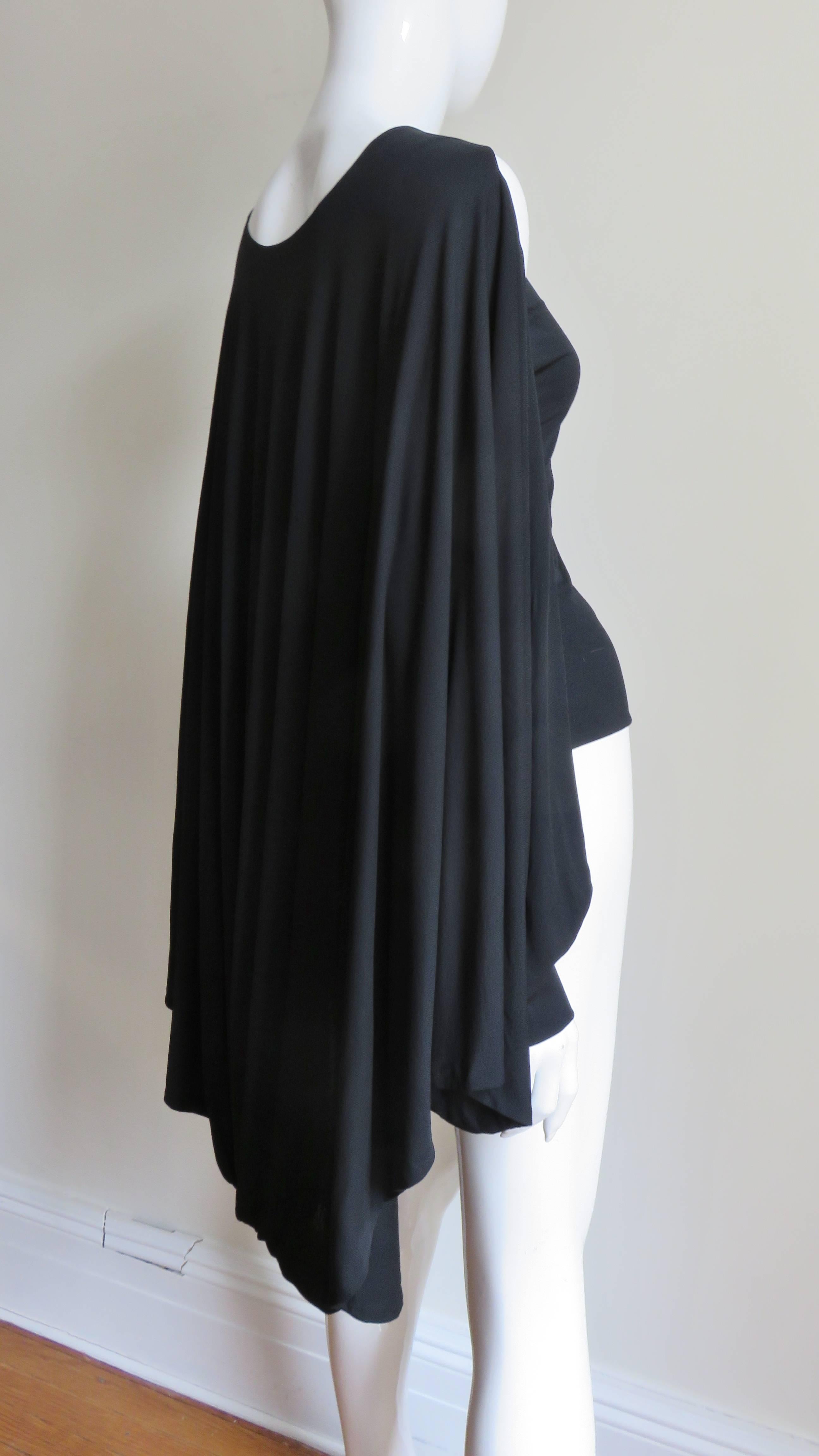 Women's 2000s Antonio Berardi Caped Cutout Sleeve Silk T-Shirt 