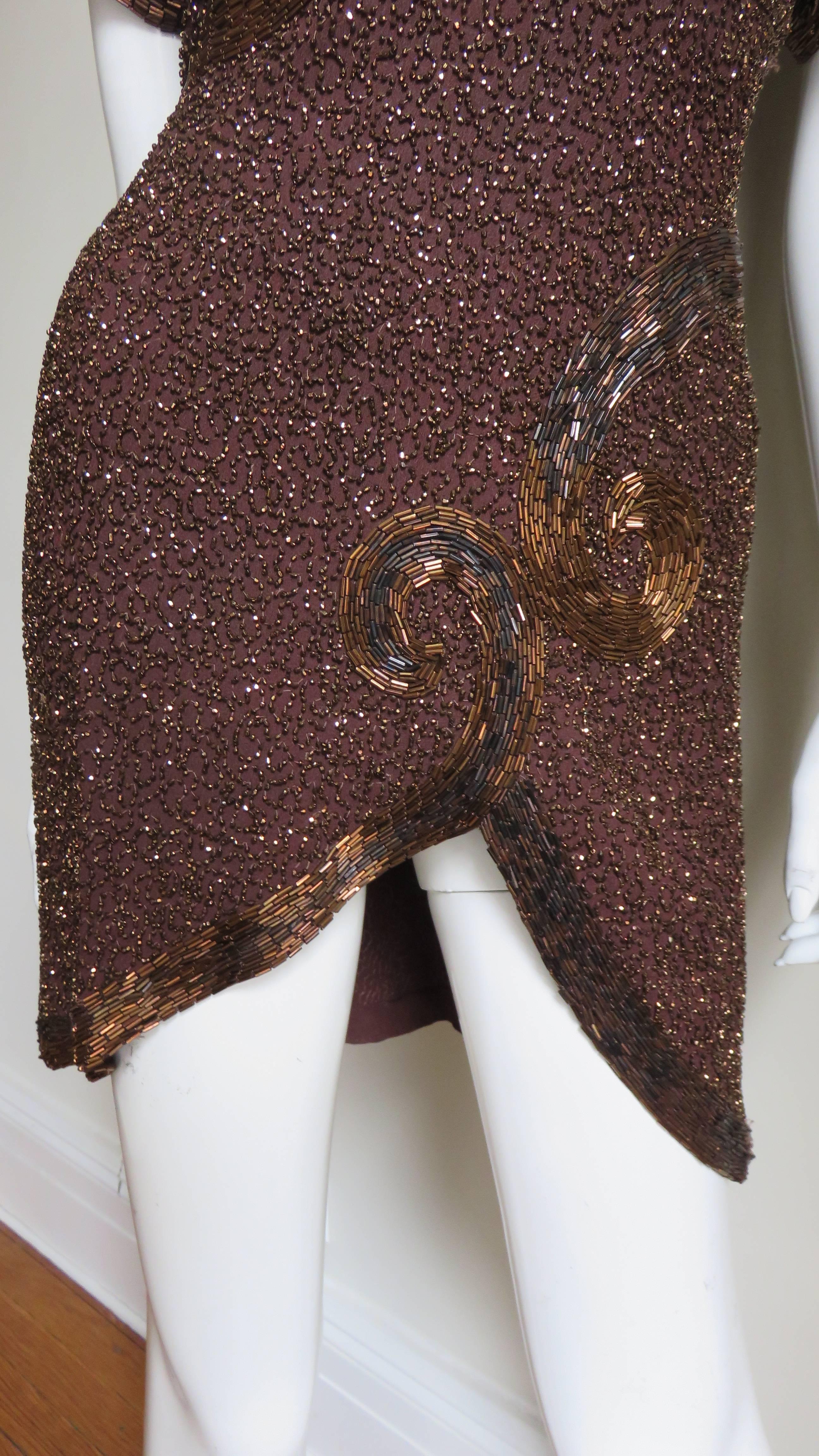Brown 1940s Wilma New York Glass Beaded Tunic For Sale