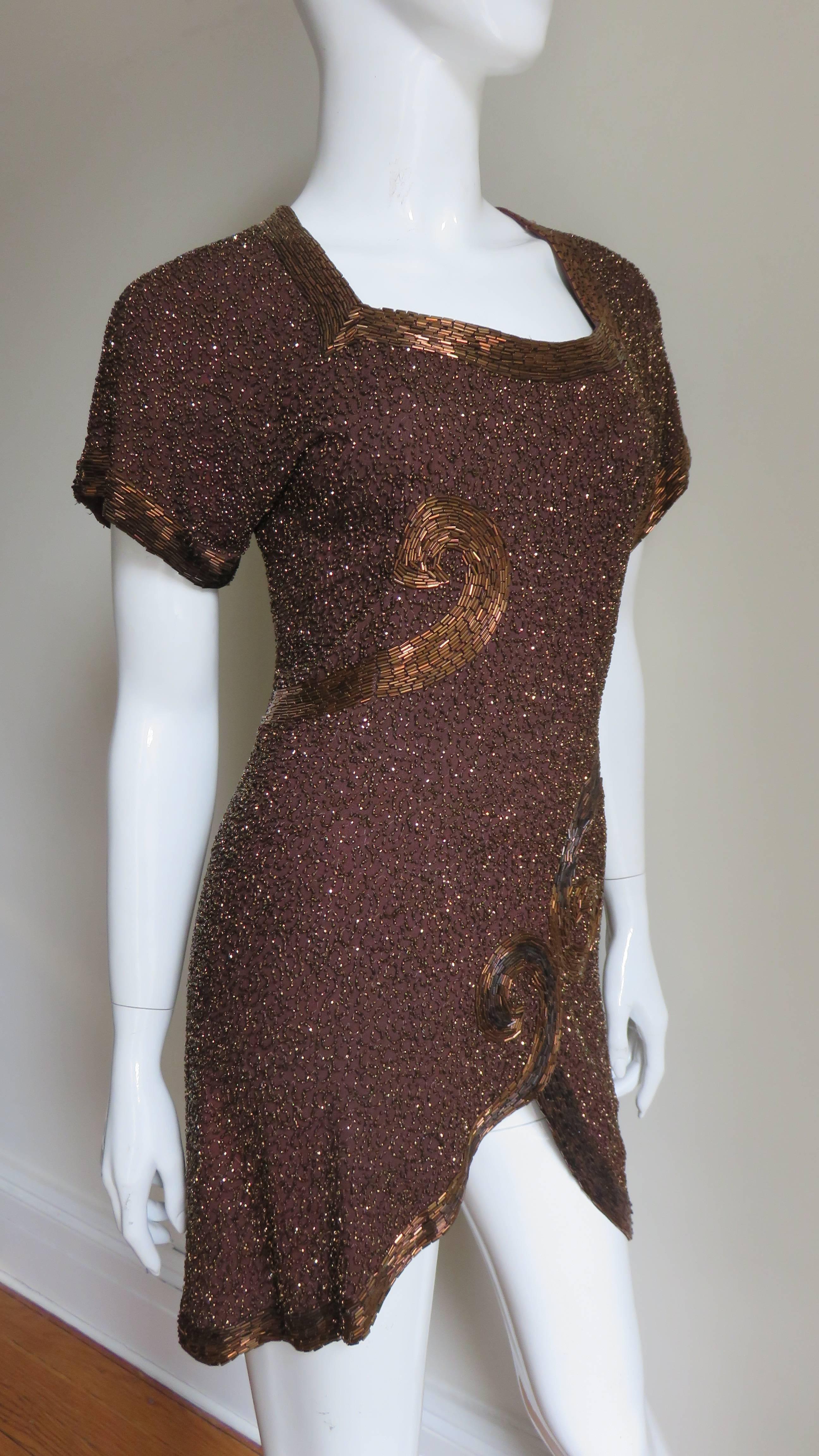 Women's 1940s Wilma New York Glass Beaded Tunic For Sale
