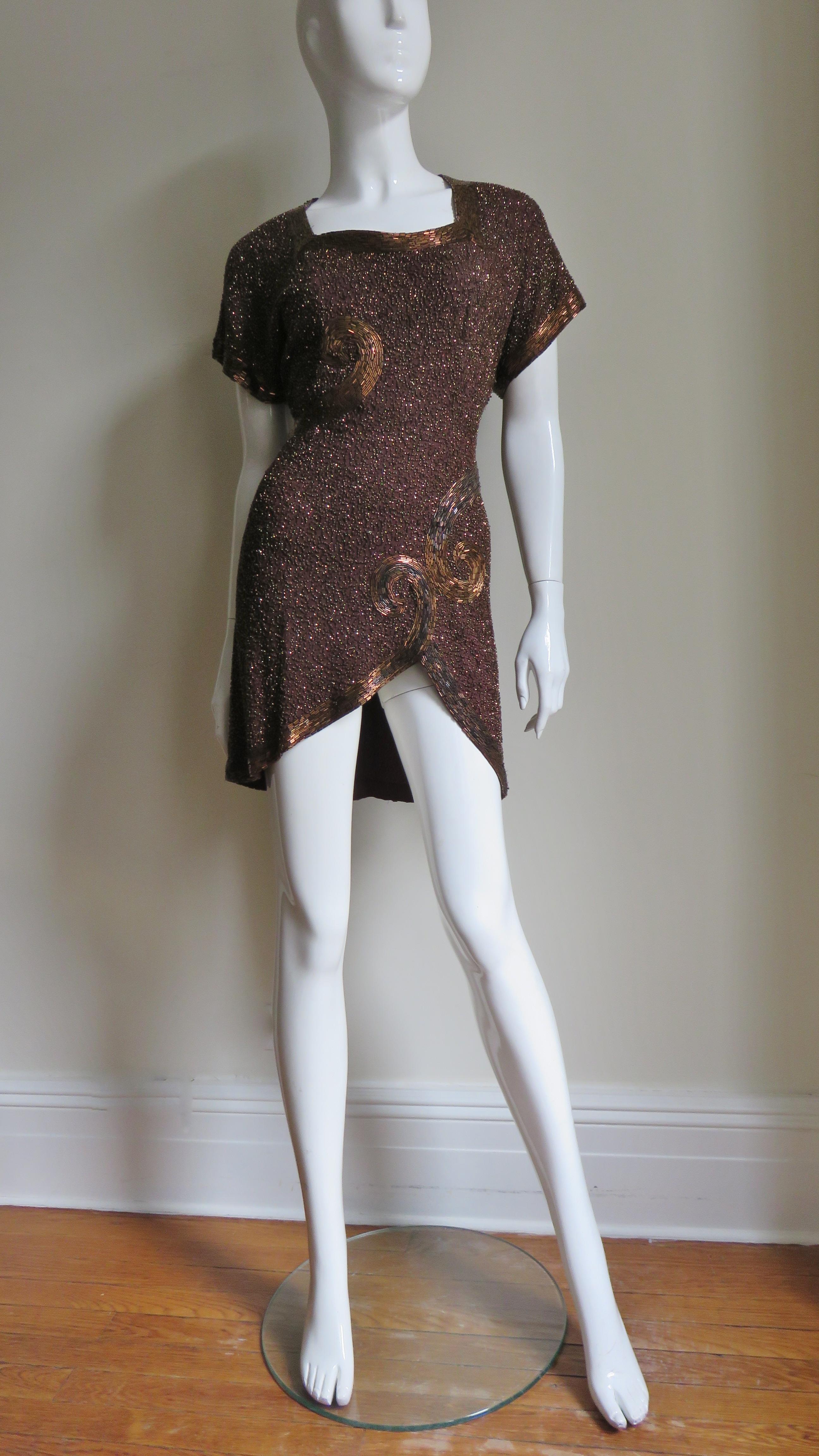 1940s Wilma New York Glass Beaded Tunic For Sale 3