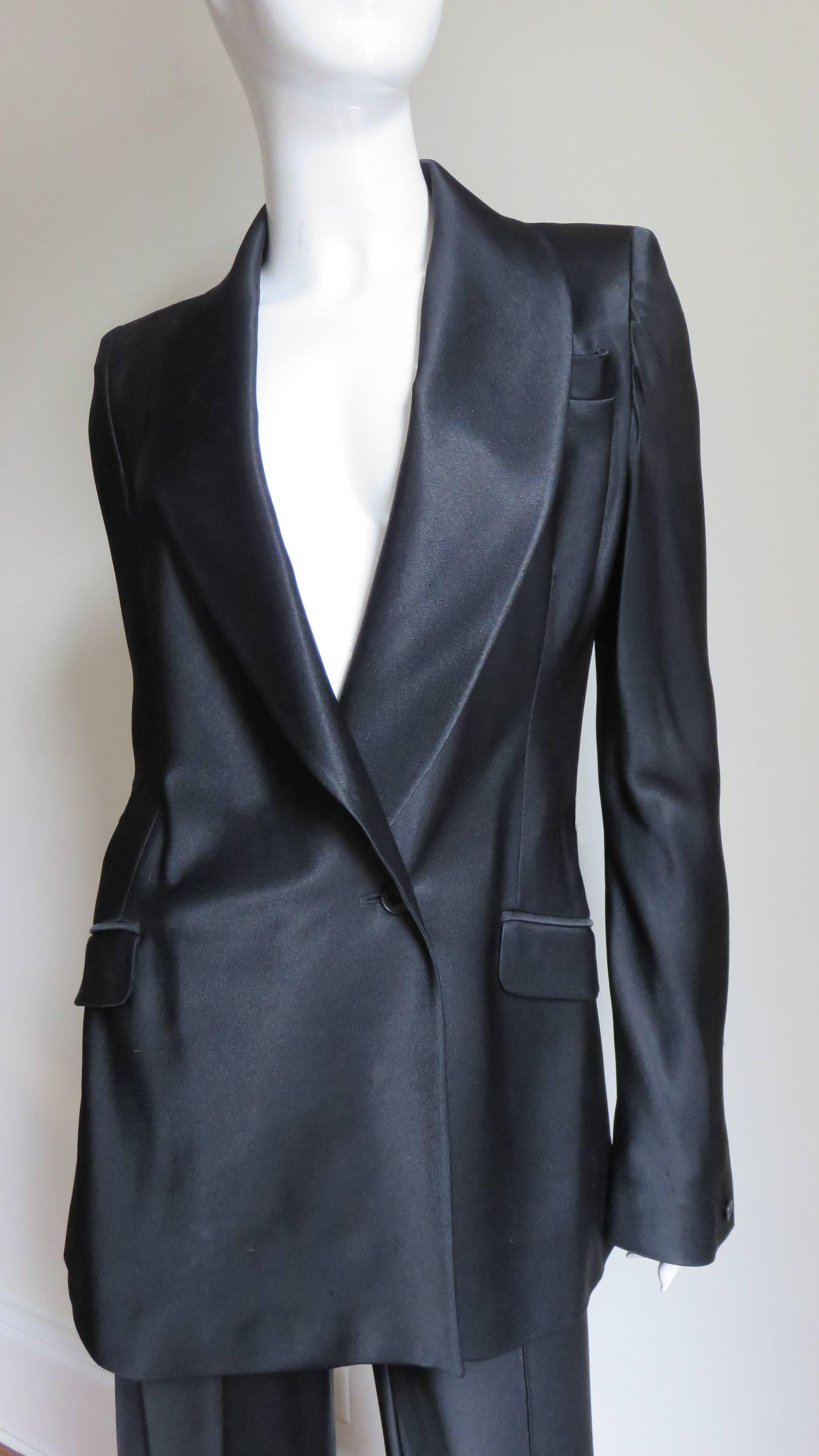 Black John Galliano Vintage Le Smoking Silk Suit