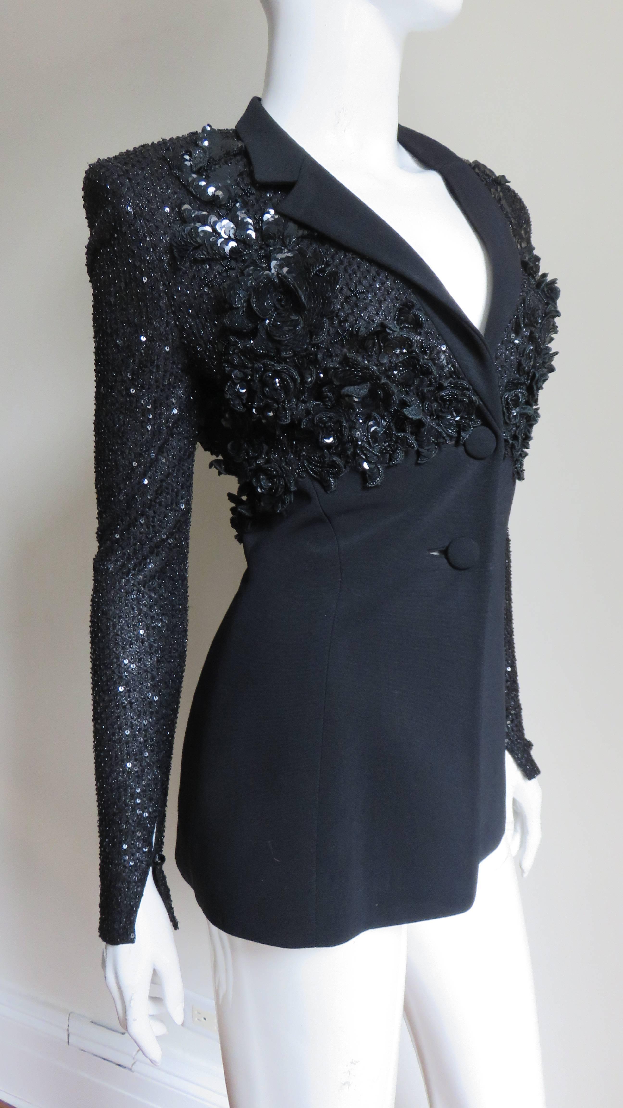 Badgley Mischka Beaded Flower Applique Jacket In Excellent Condition In Water Mill, NY