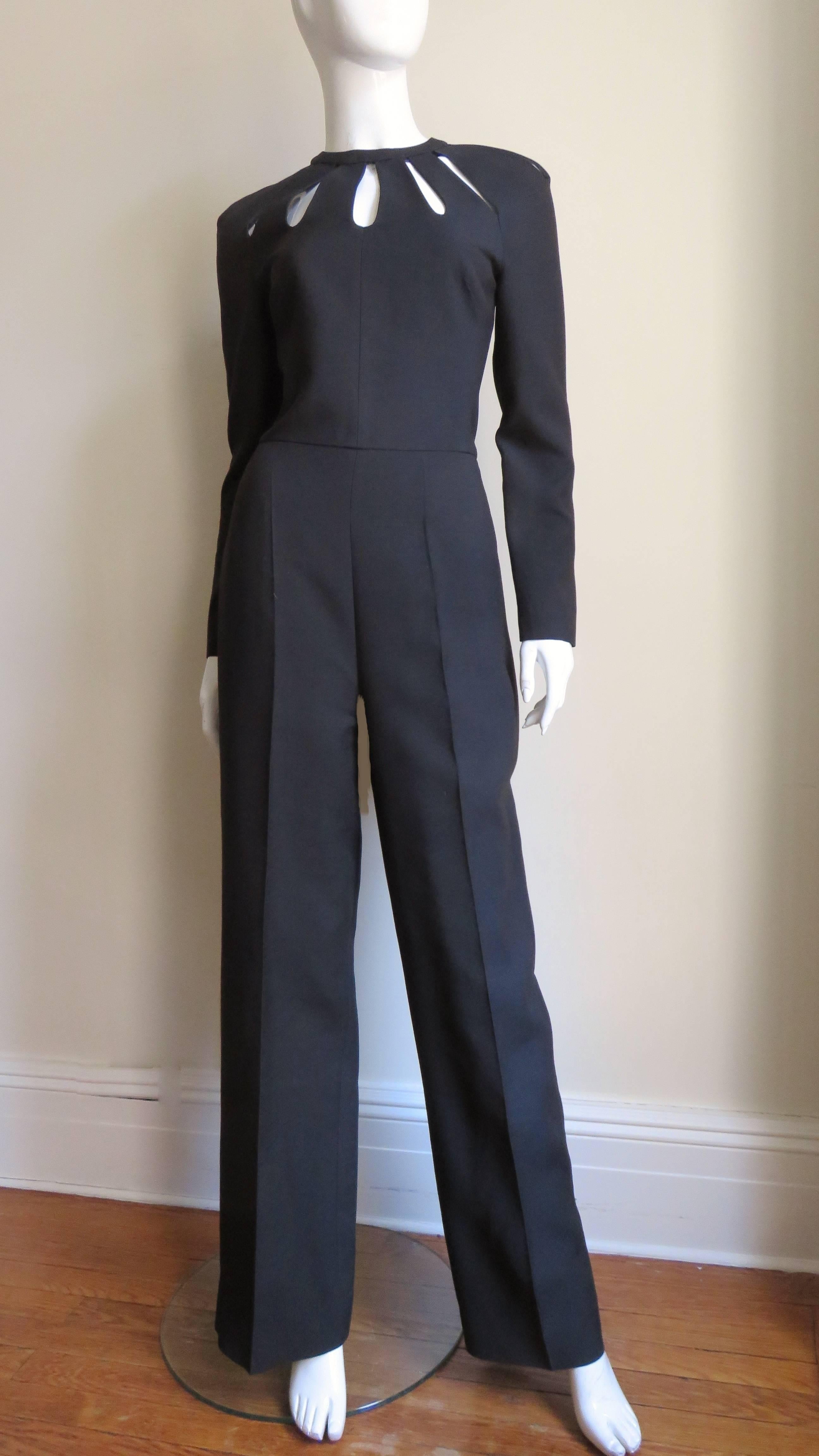 Valentino Silk Jumpsuit with Cutouts and Detachable Leather Flower Collar 1