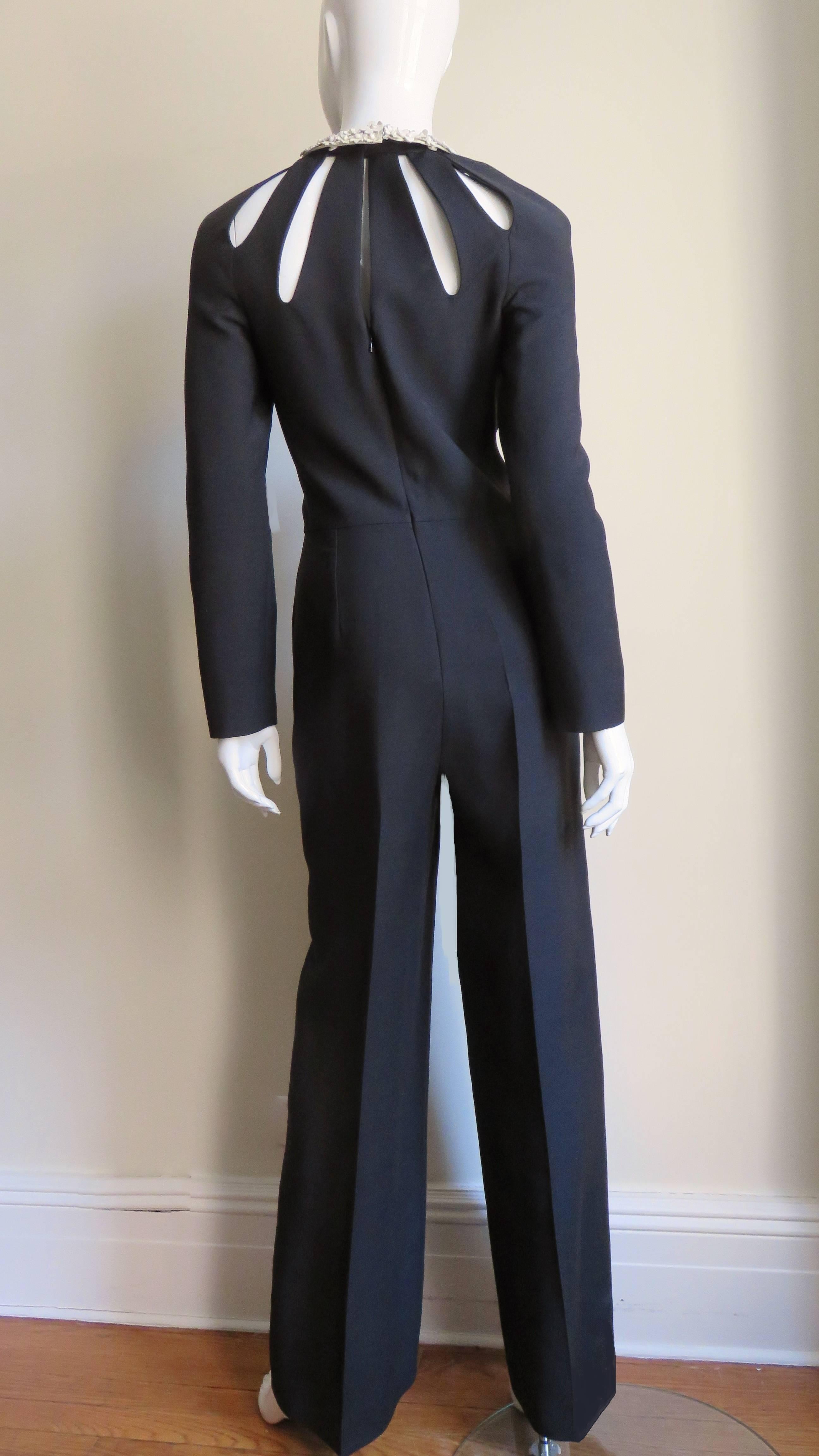 Valentino Silk Jumpsuit with Cutouts and Detachable Leather Flower Collar 5