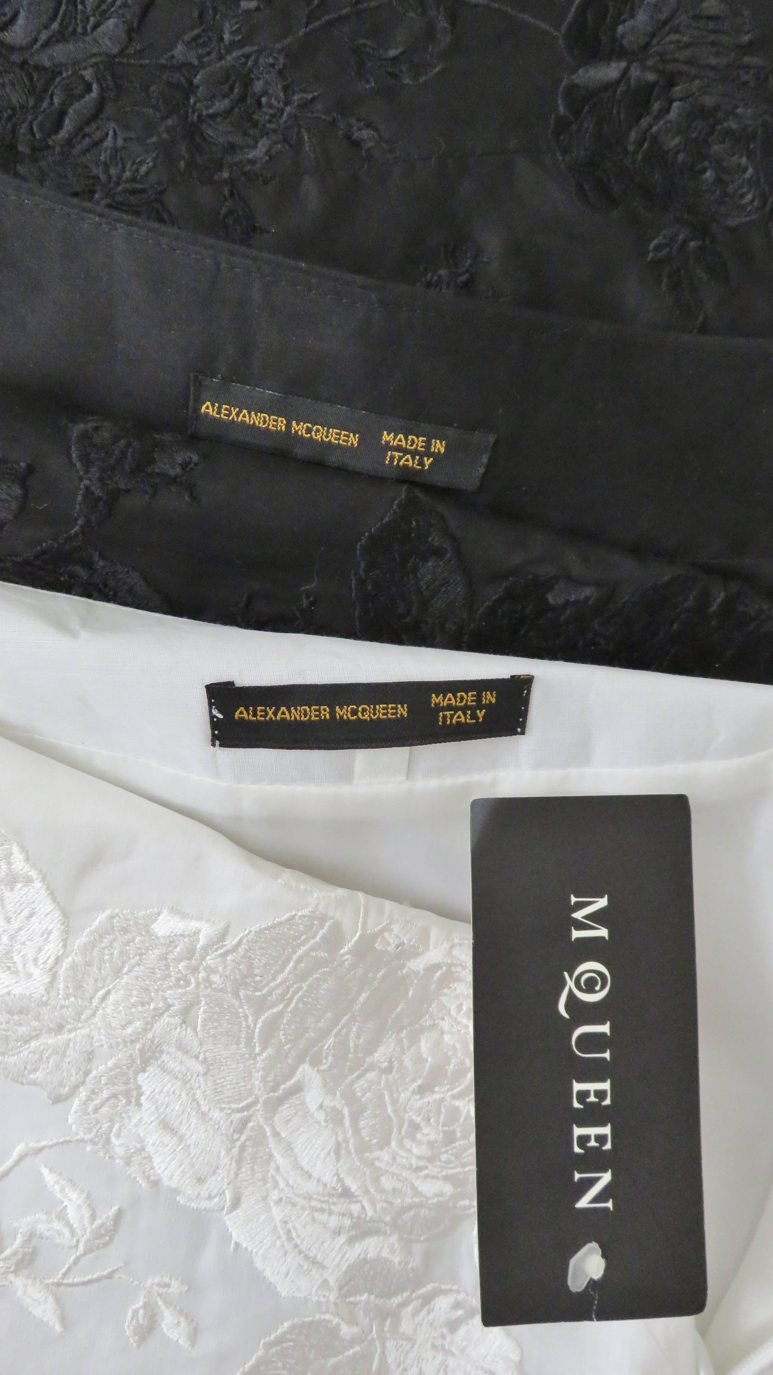 2002 Alexander McQueen Embroidered 3 Pc Black Skirt Suit and White Skirt 12