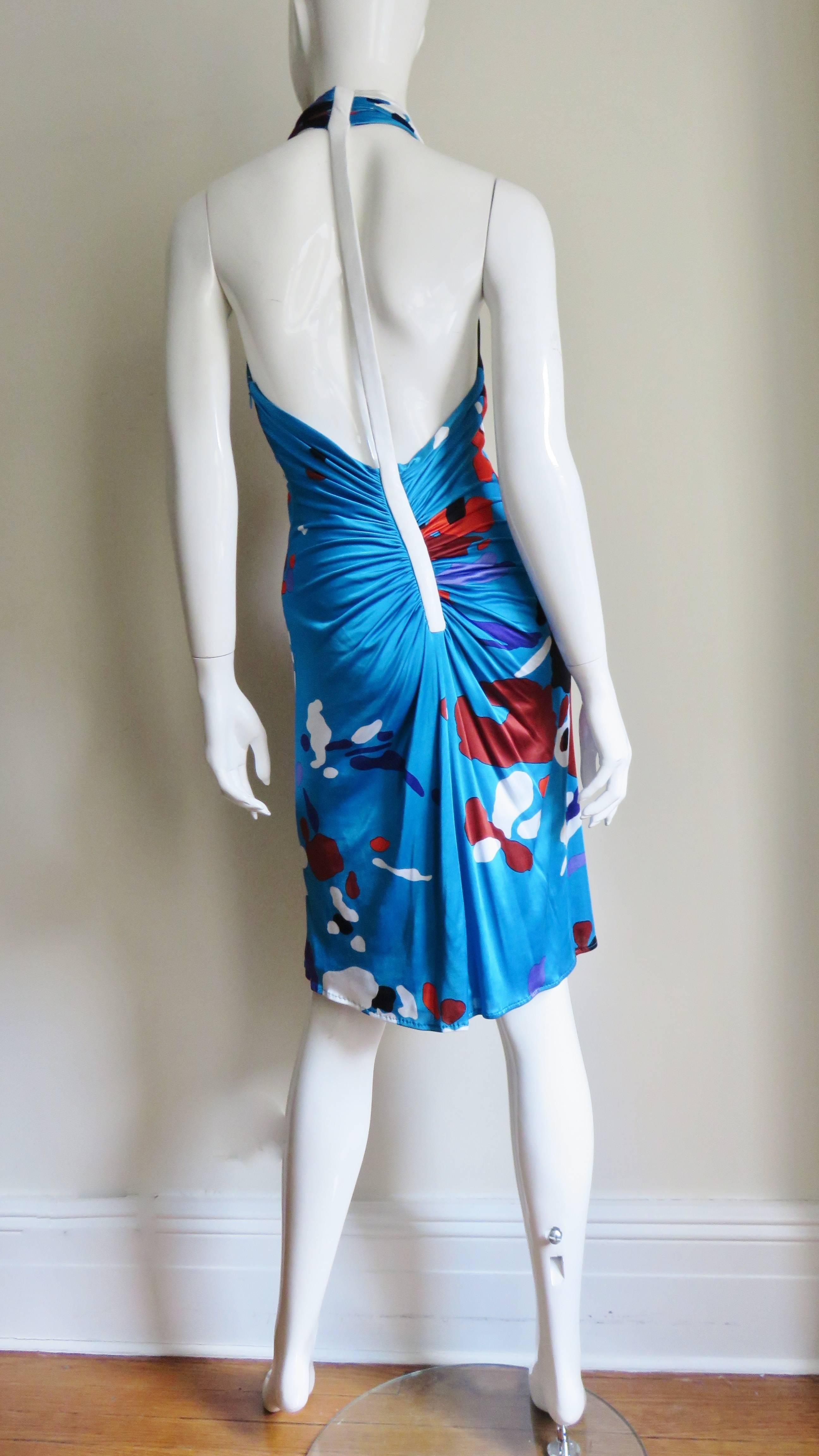 1990s Gianni Versace Plunging Halter Dress With Leather Strap Back 4