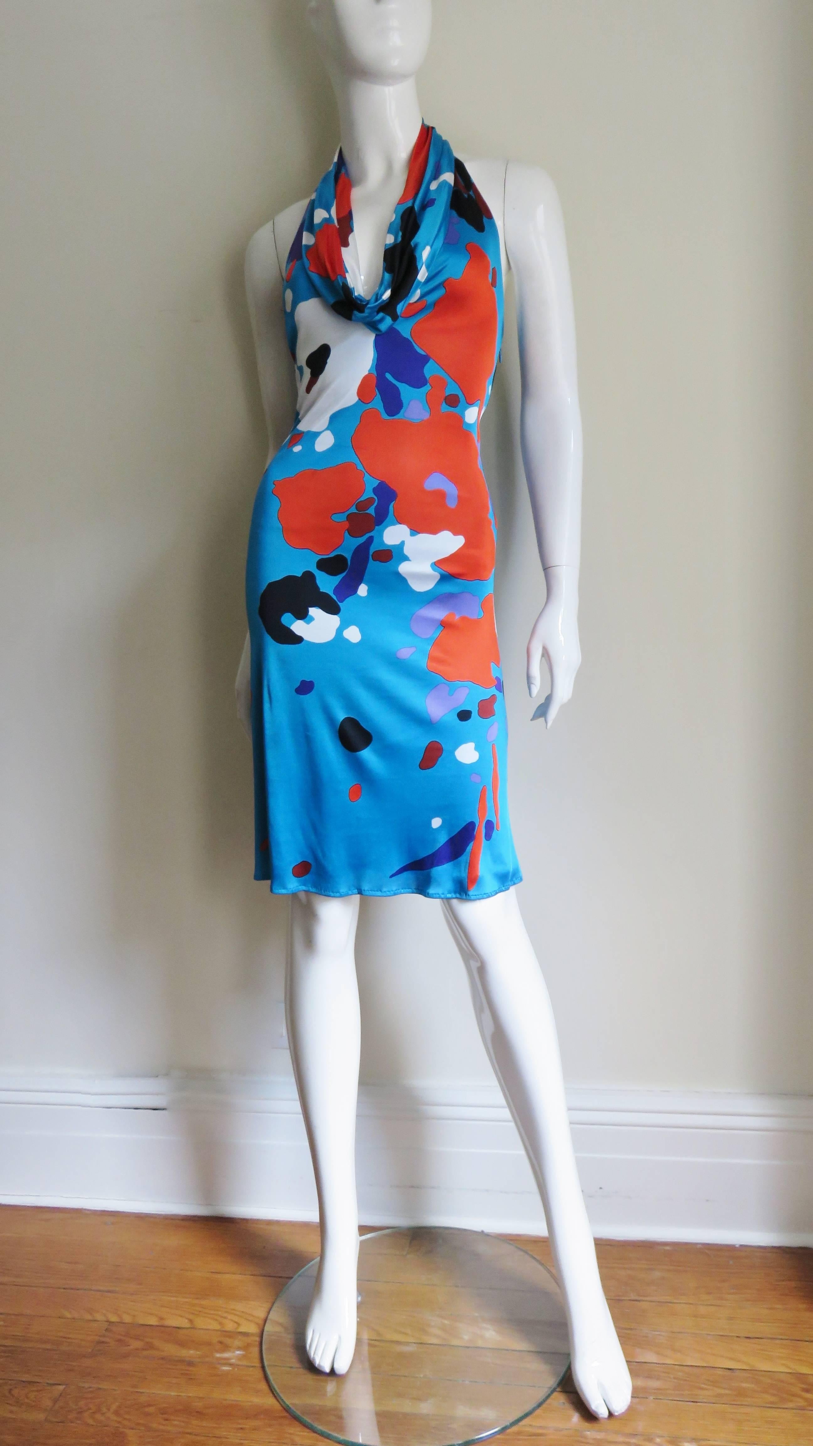 Women's 1990s Gianni Versace Plunging Halter Dress With Leather Strap Back