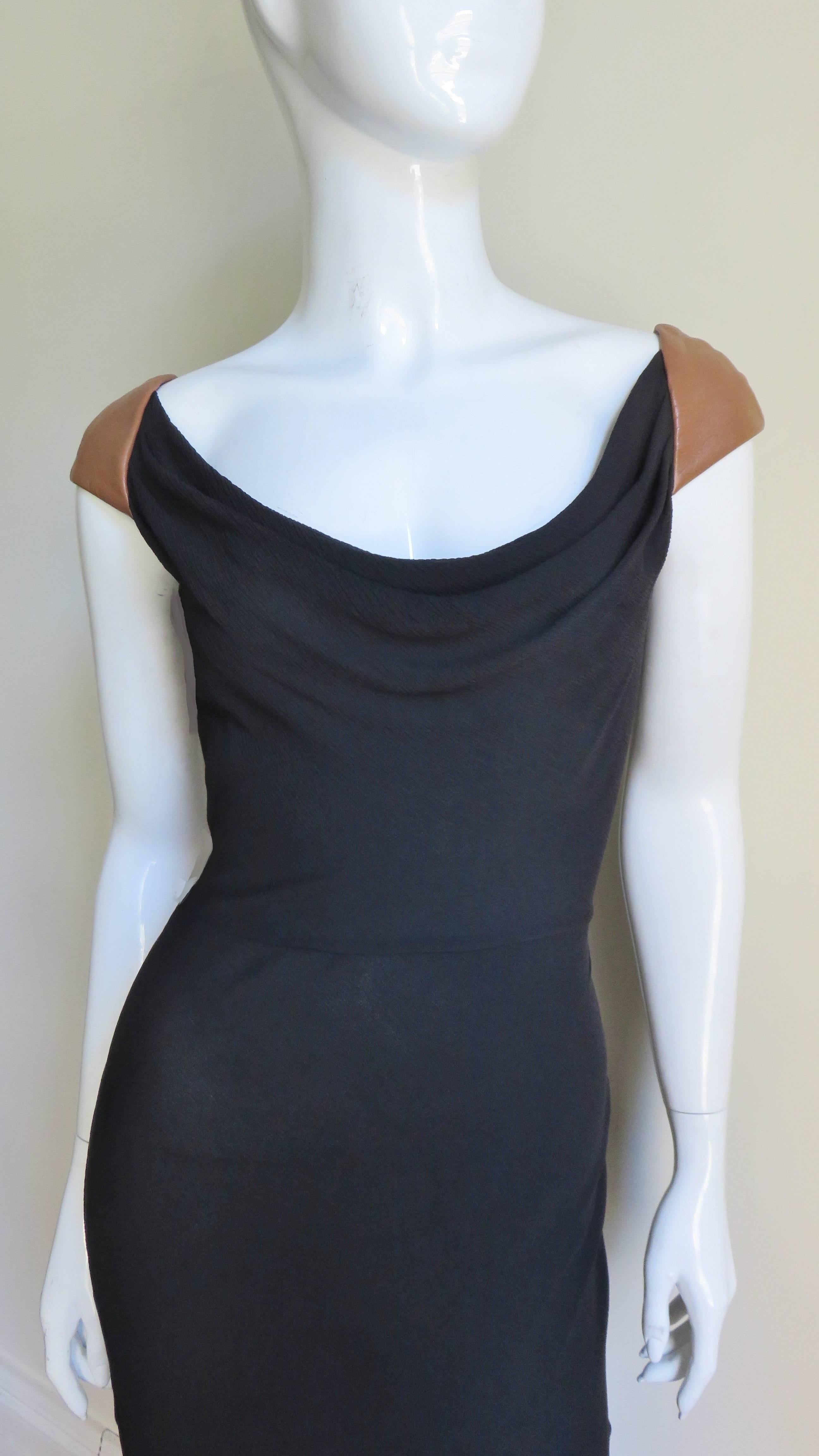 Black Gianni Versace Backless Silk Dress with Leather Trim For Sale