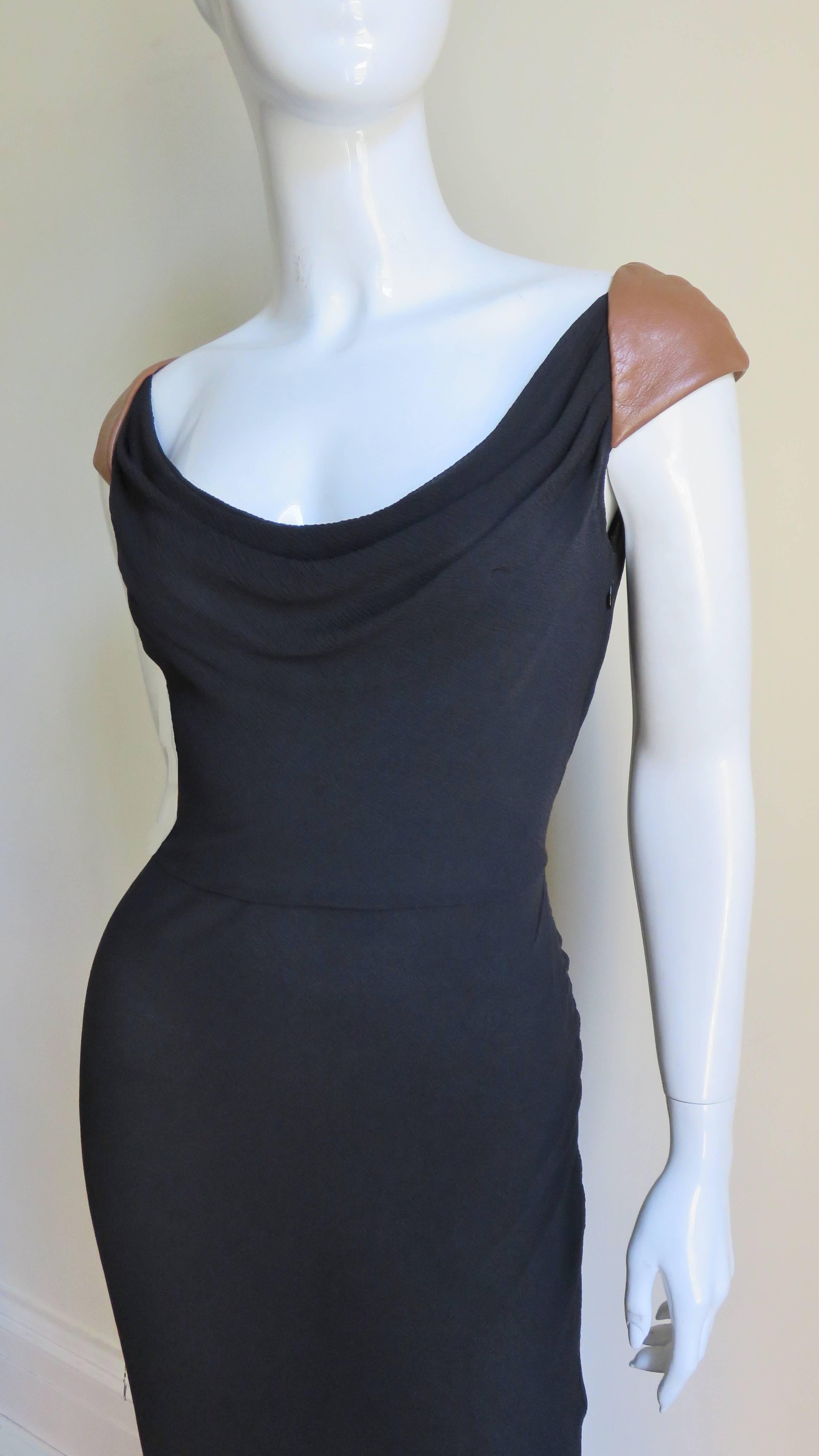 Gianni Versace Backless Silk Dress with Leather Trim In Excellent Condition For Sale In Water Mill, NY