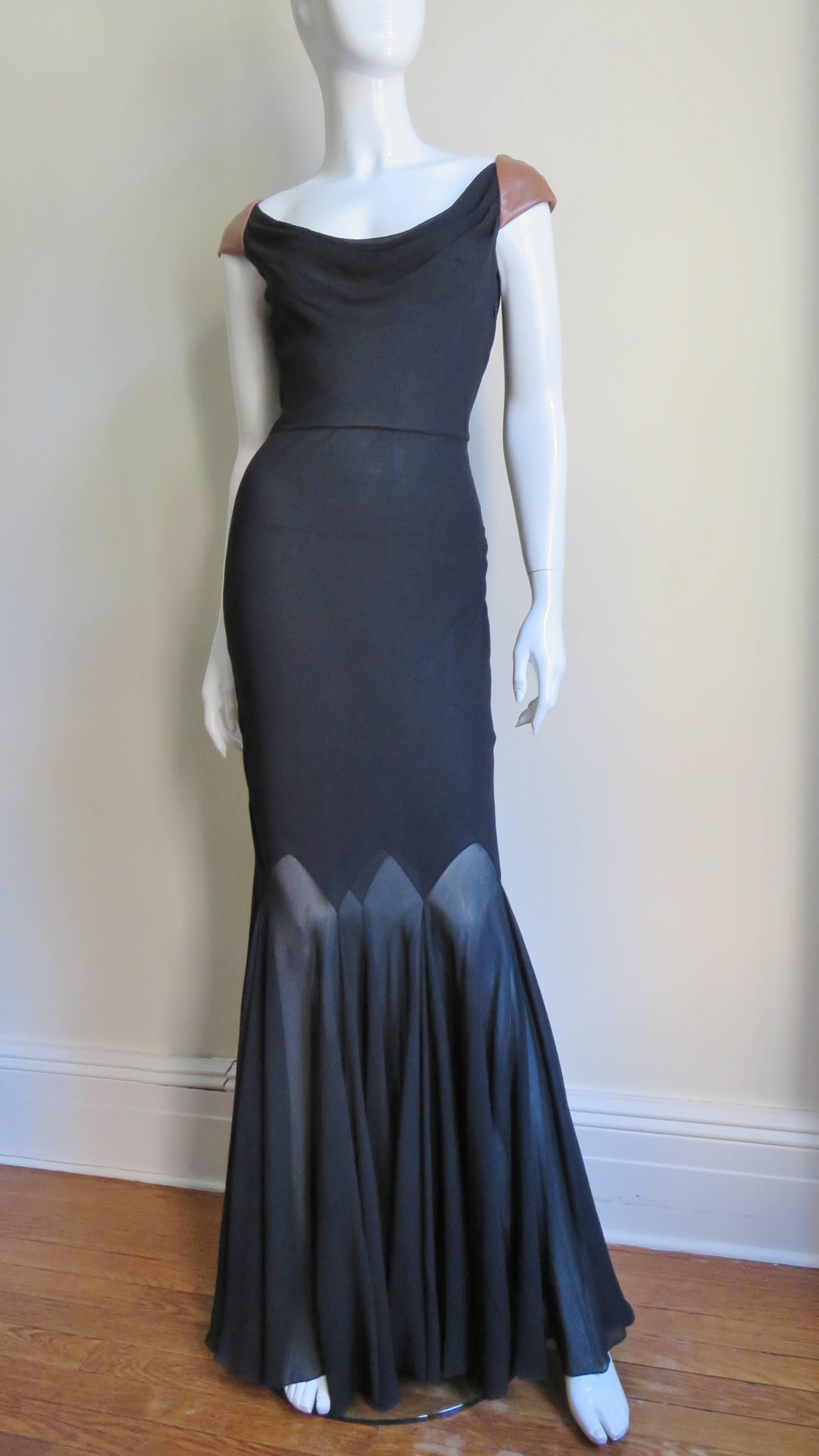 Gianni Versace Backless Silk Dress with Leather Trim For Sale 1