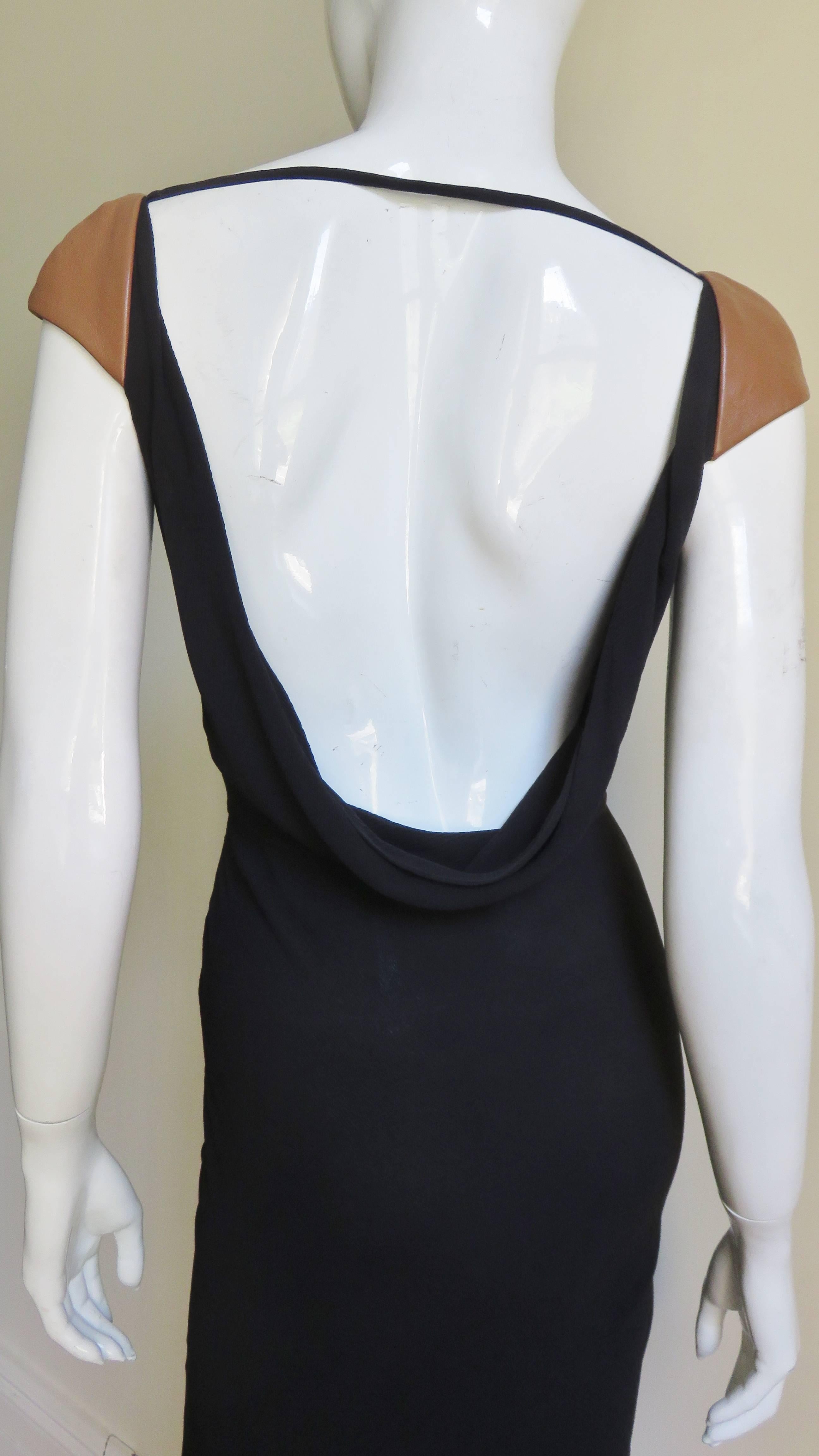 Gianni Versace Backless Silk Dress with Leather Trim For Sale 2