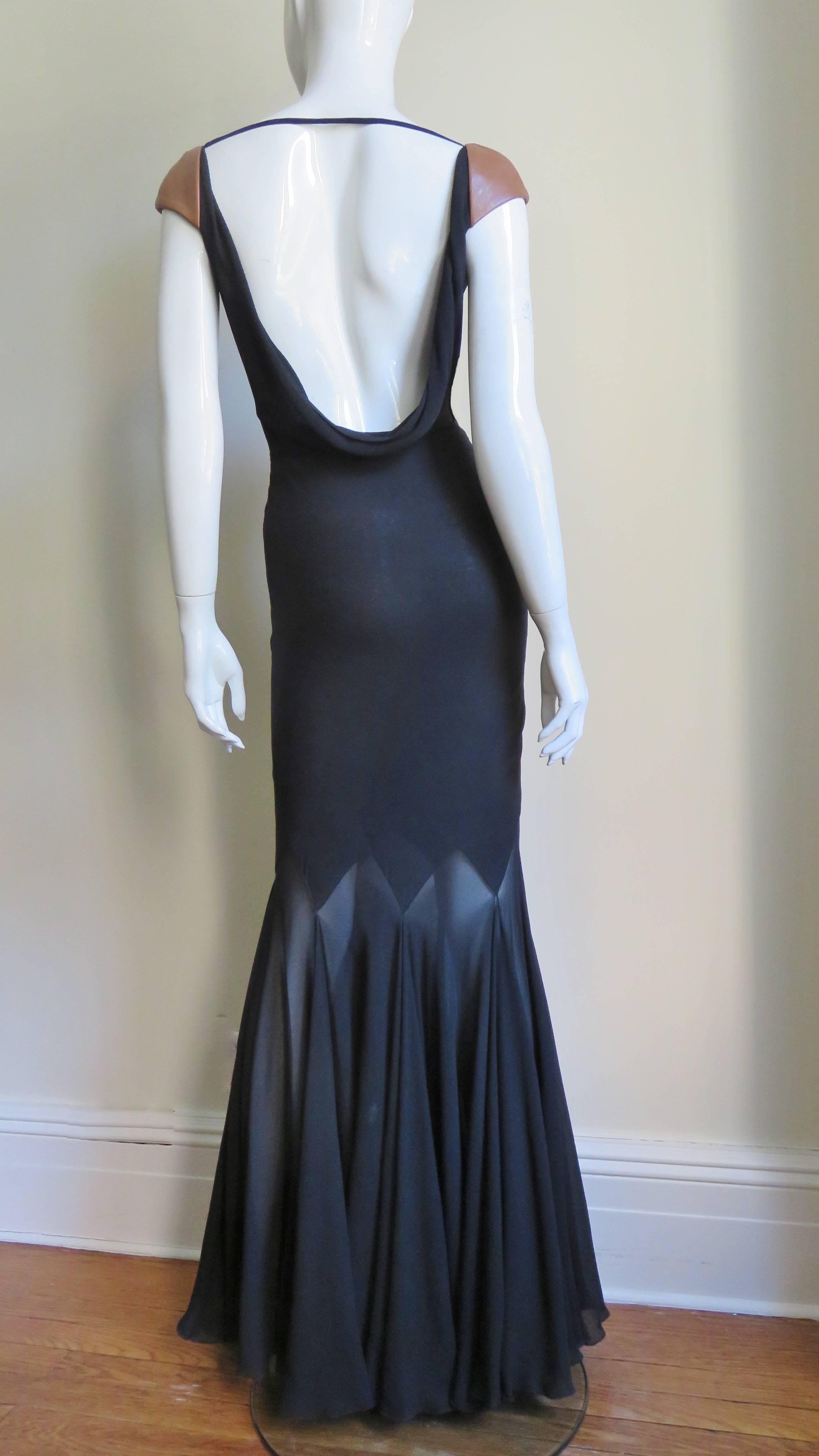 Gianni Versace Backless Silk Dress with Leather Trim For Sale 5