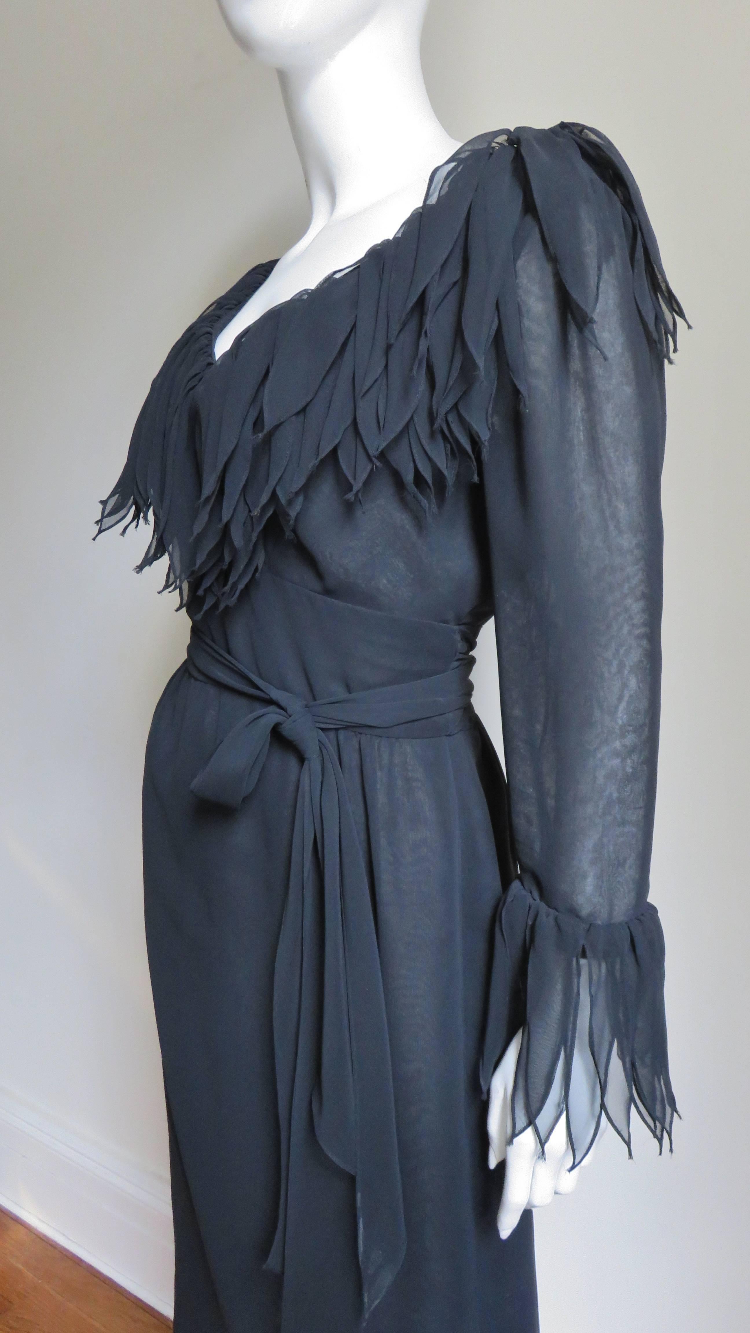 Travilla Silk Applique Trim Dress 1970s 4