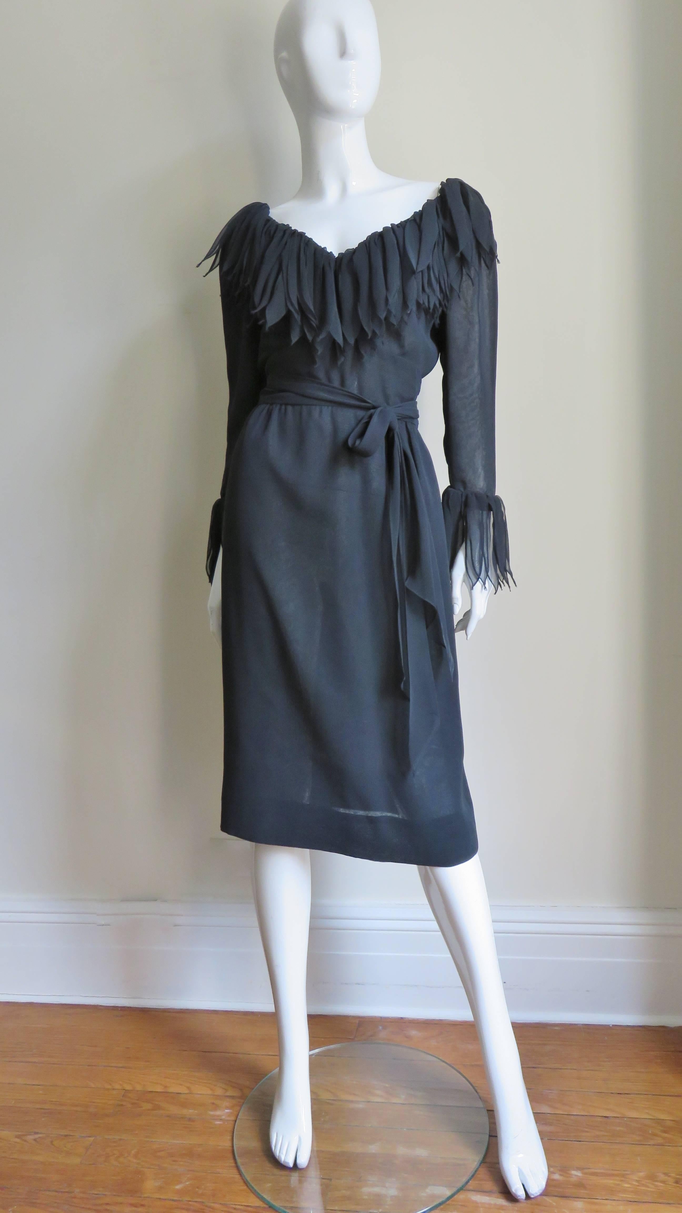 Travilla Silk Applique Trim Dress 1970s 3