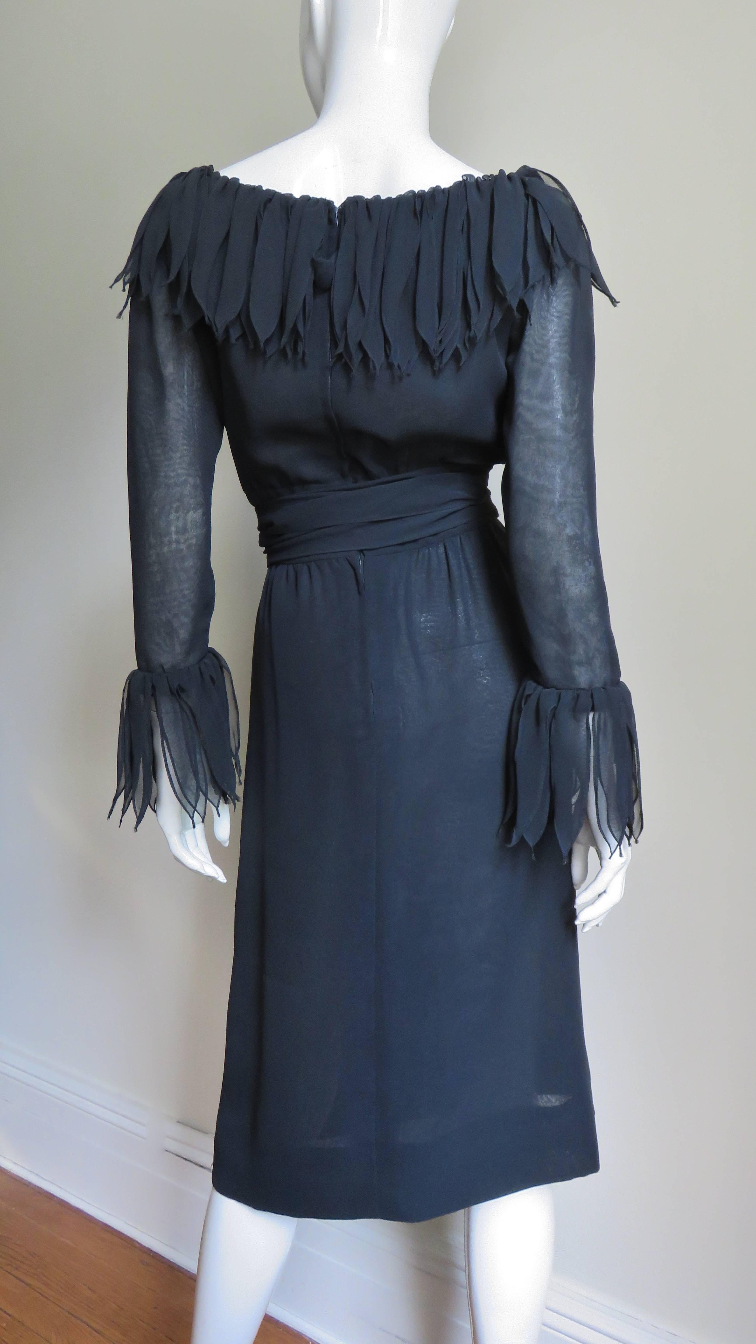 Travilla Silk Applique Trim Dress 1970s 5