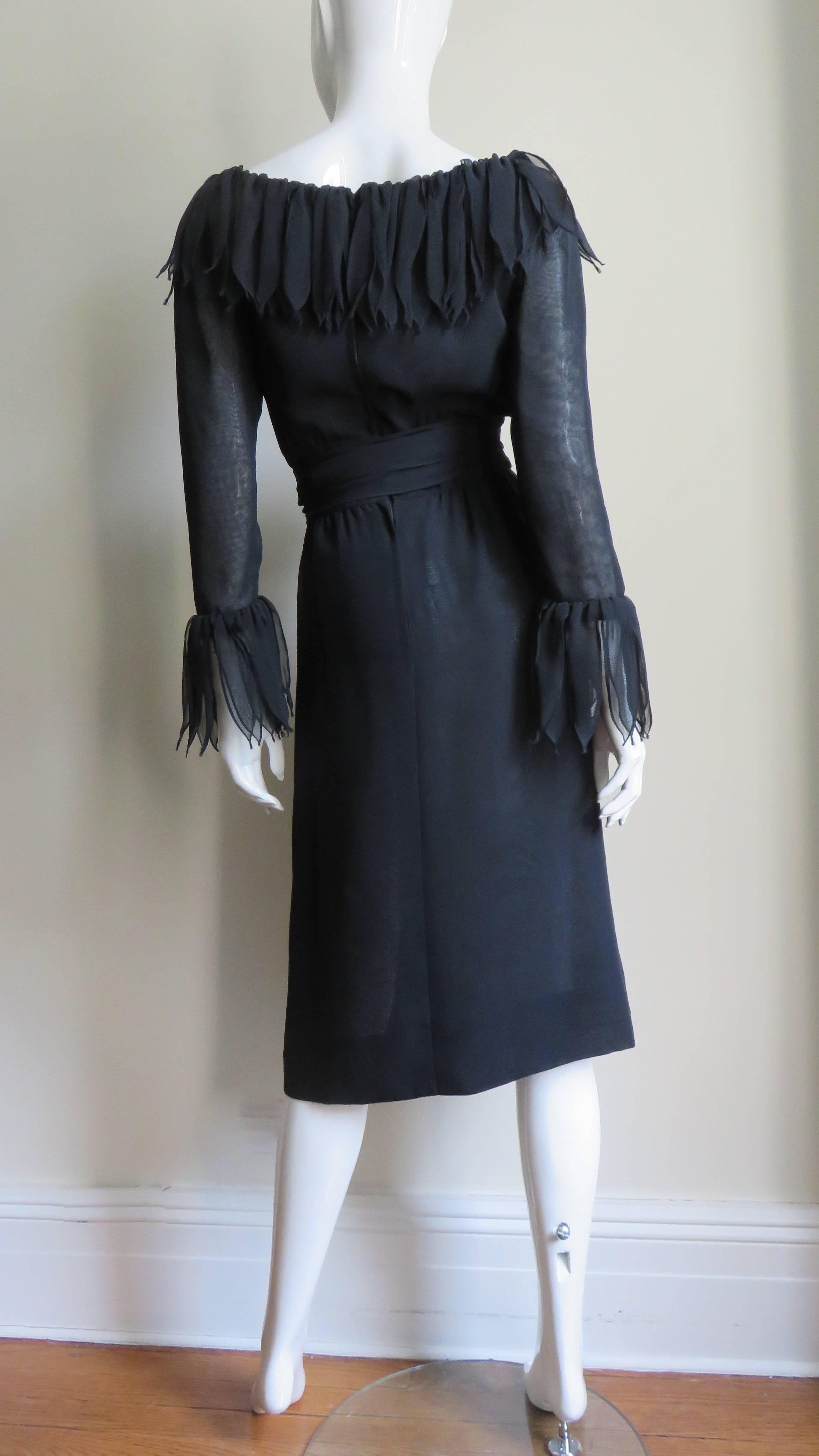 Travilla Silk Applique Trim Dress 1970s 8