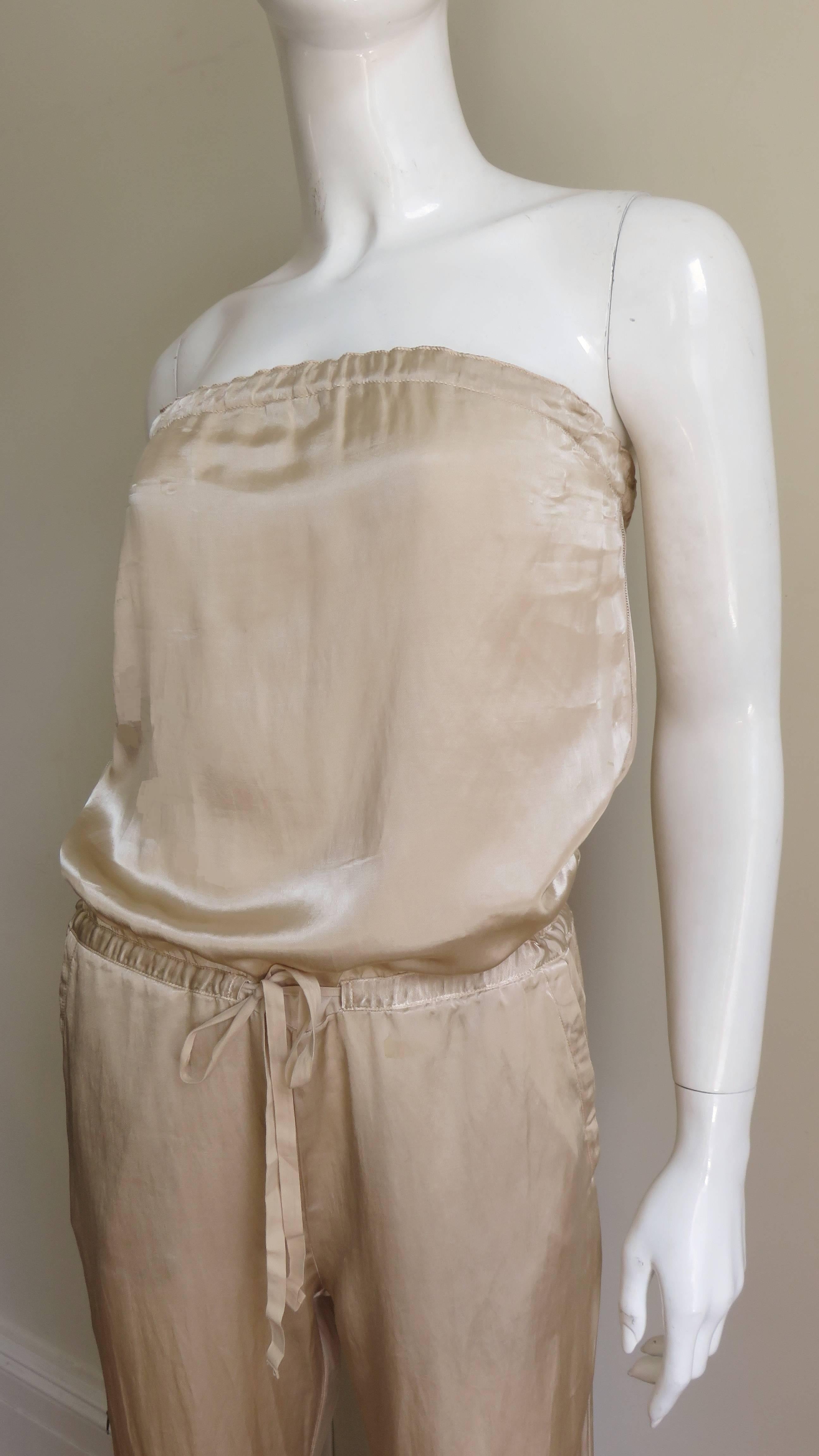 Martin Margiela Strapless Silk Jumpsuit In Good Condition In Water Mill, NY