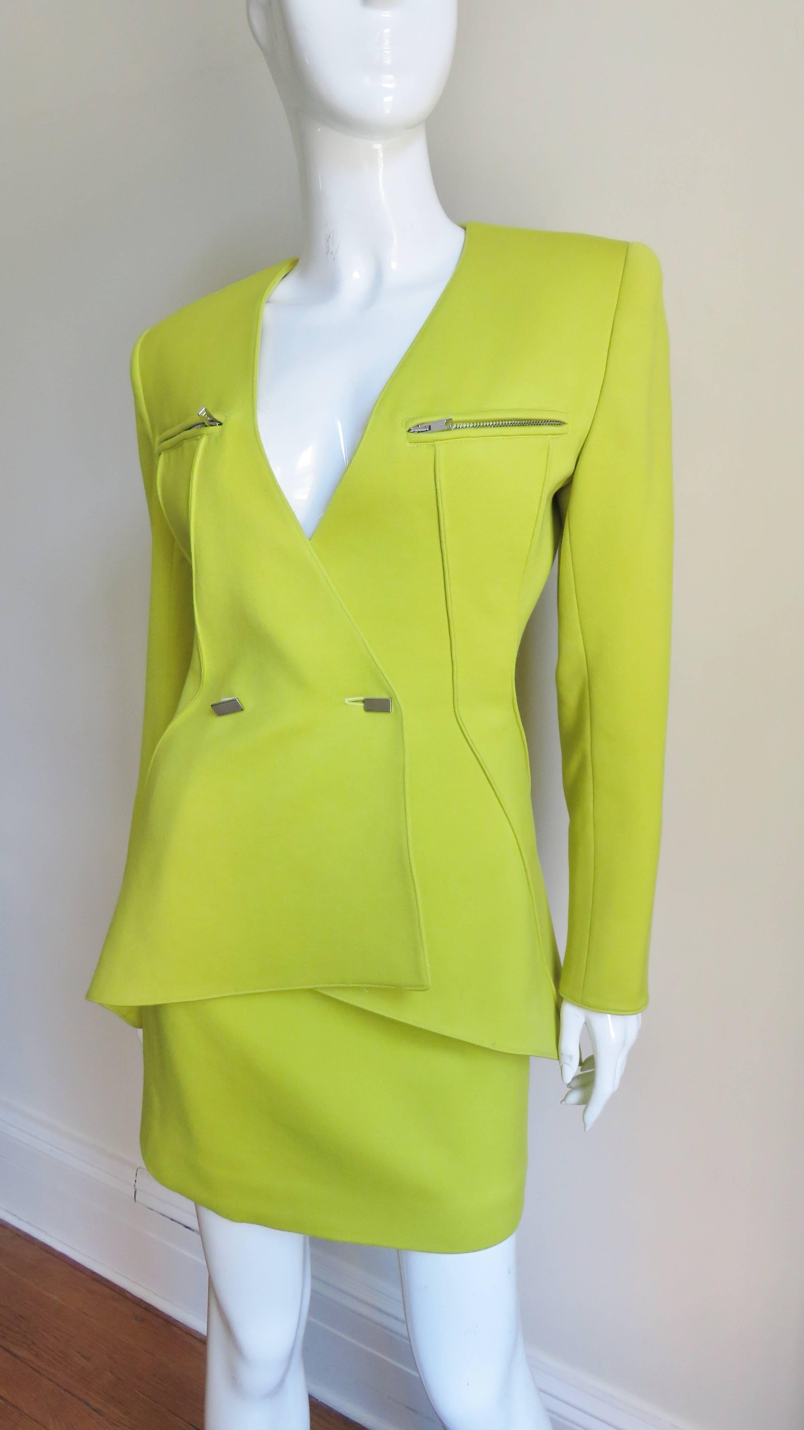 Green  Claude Montana New Neon Futuristic Skirt Suit A/W 1991 For Sale