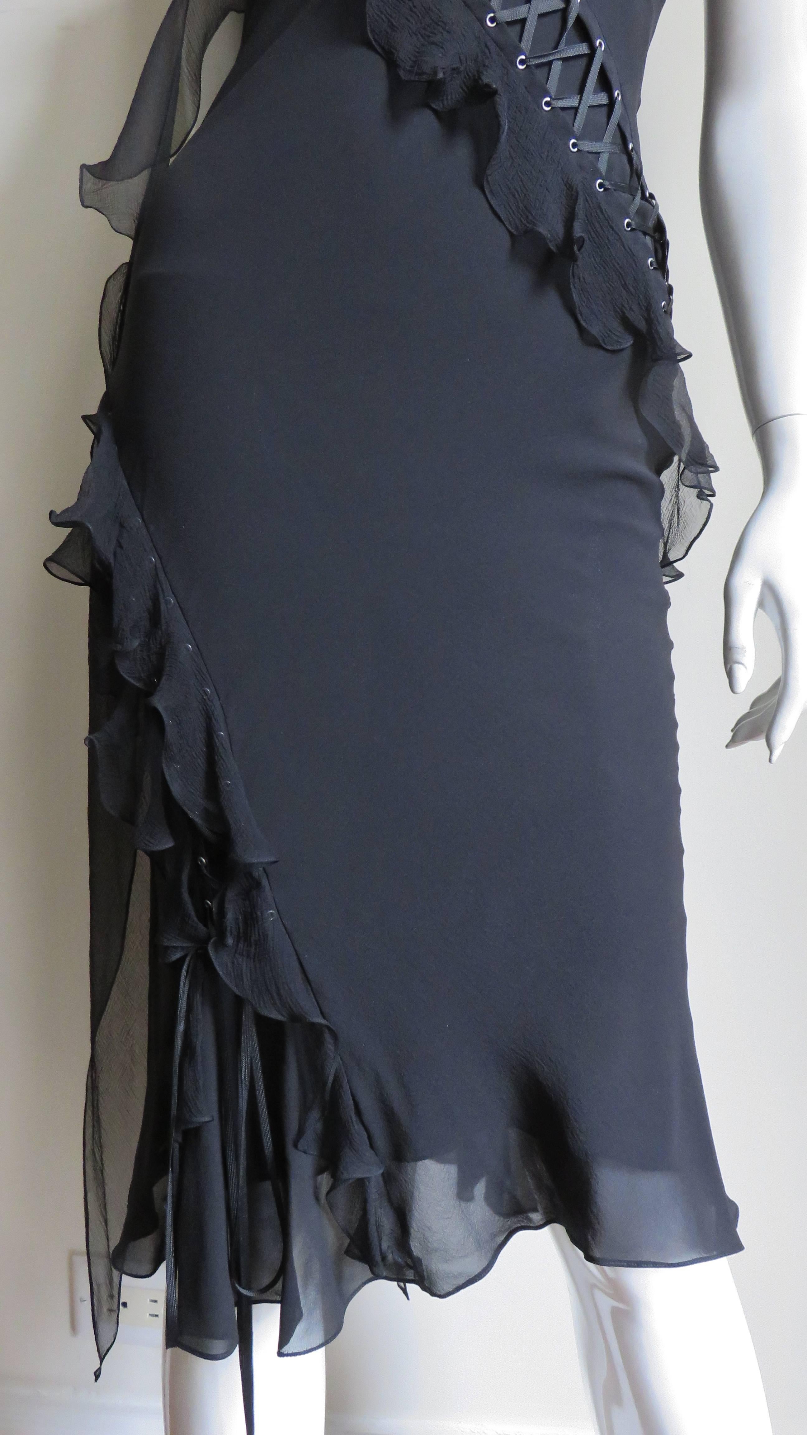 Black John Galliano for Christian Dior Lace up Silk Dress For Sale