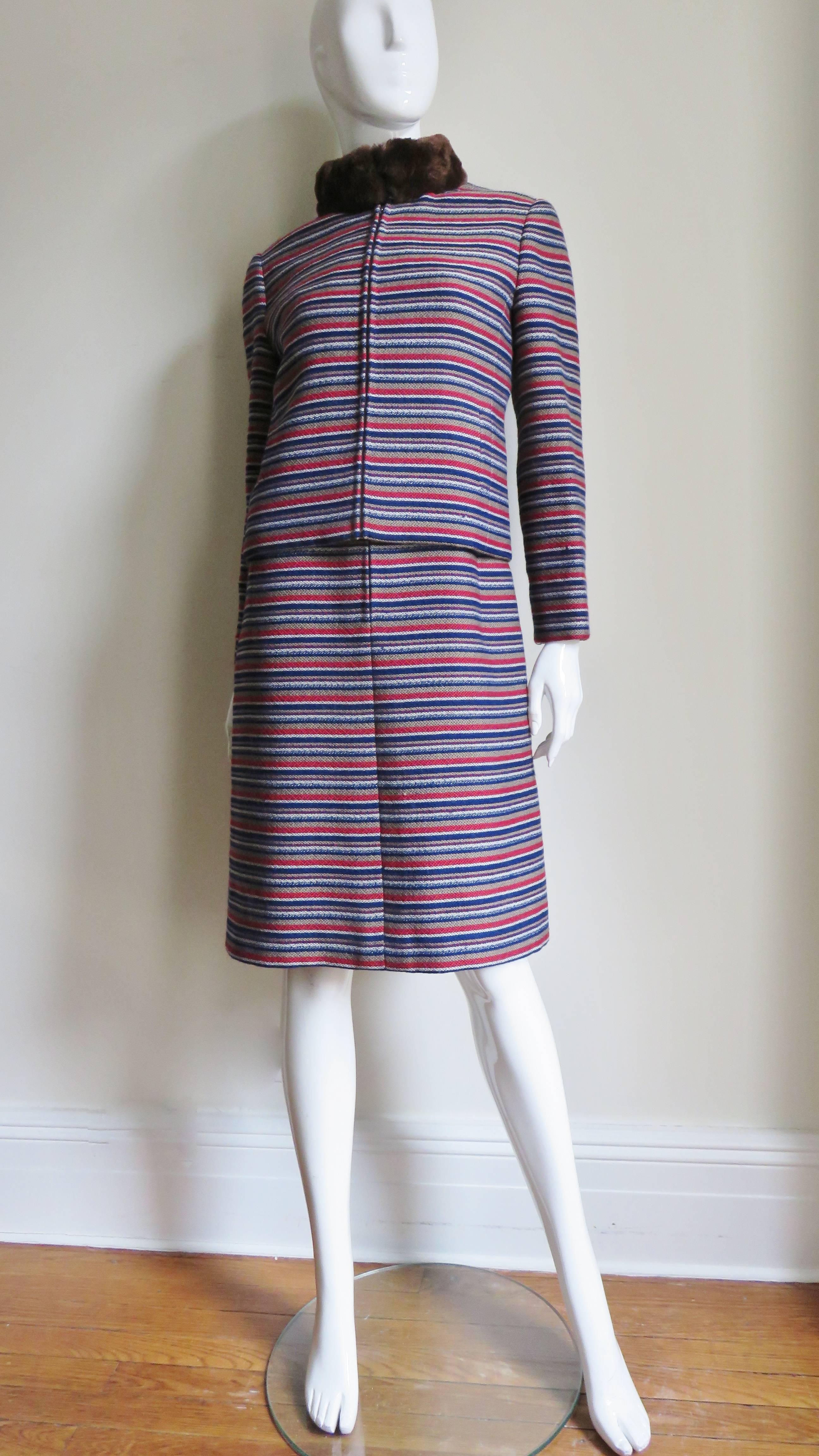 1960er Jahre Kleid und Jacke mit Pelzbesatz von Nina Ricci  im Angebot 6