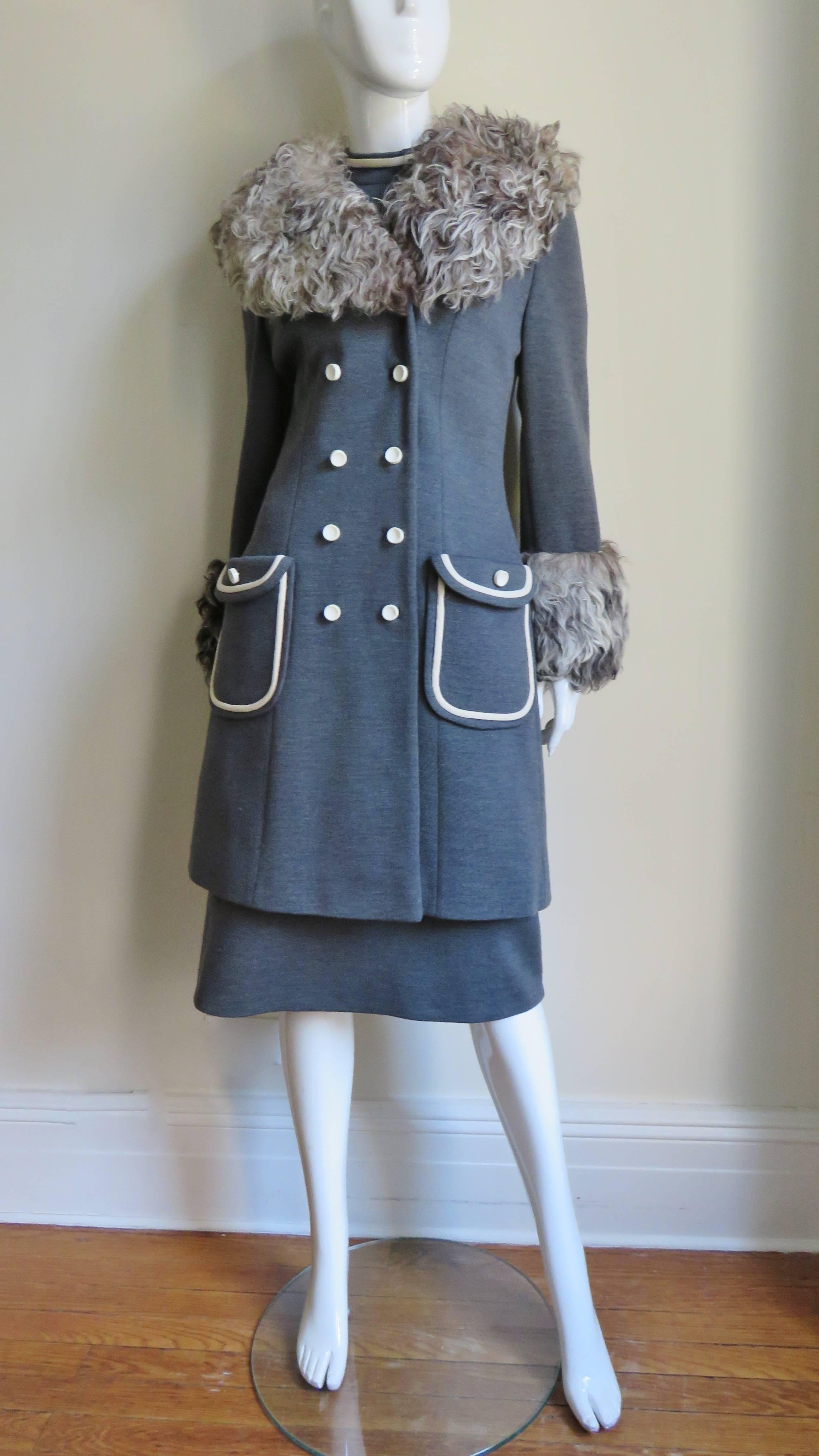 1960s Lilli Ann Mongolian Lamb Trimmed Coat and Dress 8