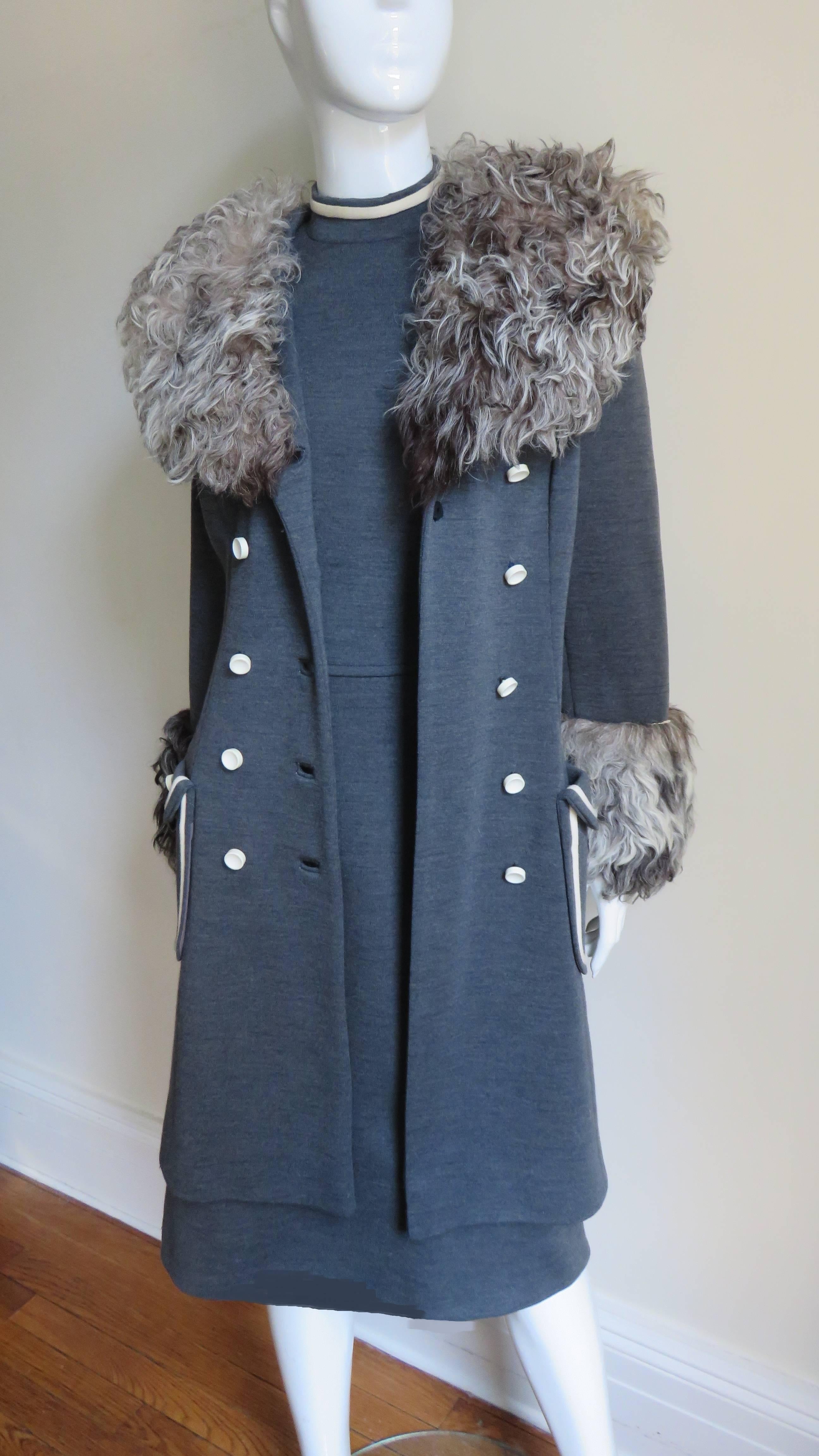 1960s Lilli Ann Mongolian Lamb Trimmed Coat and Dress 7