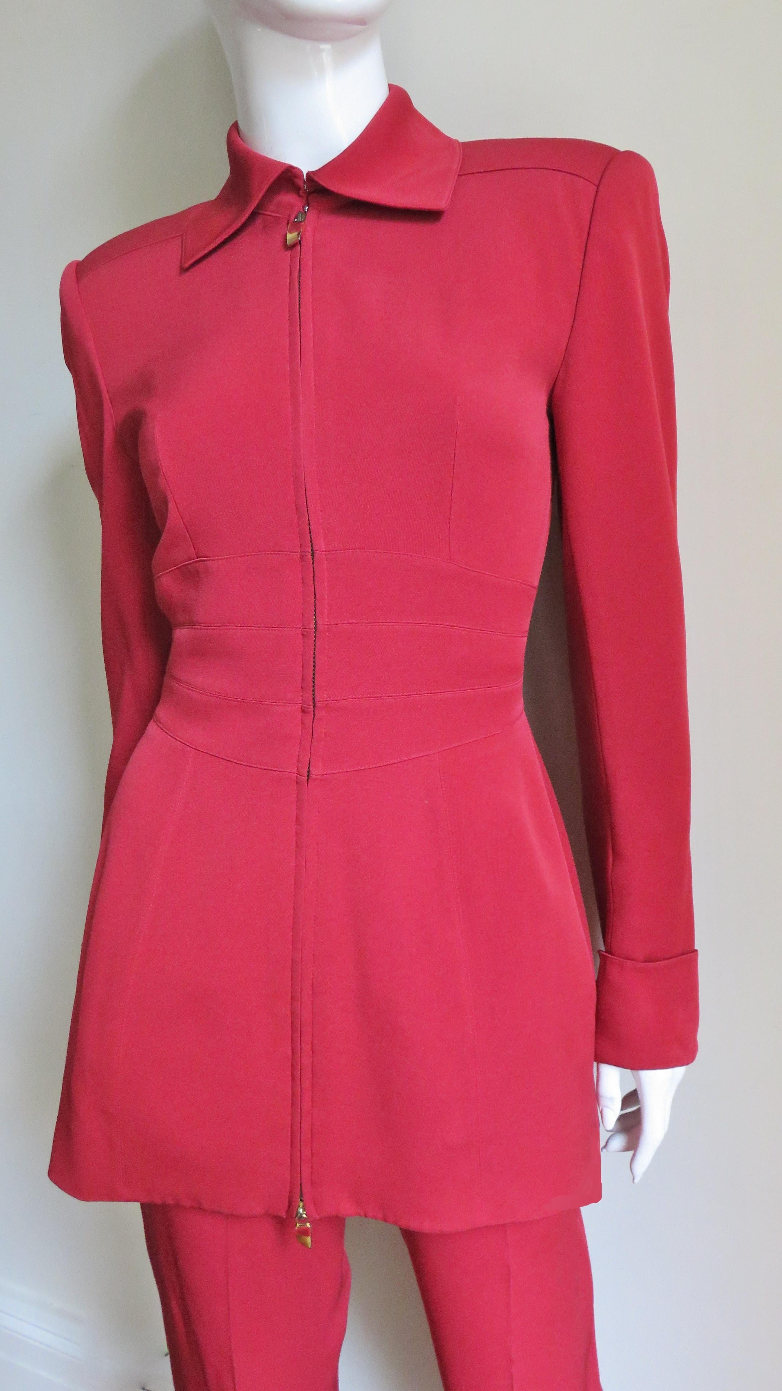 Red Claude Montana Pant Suit 1990s For Sale