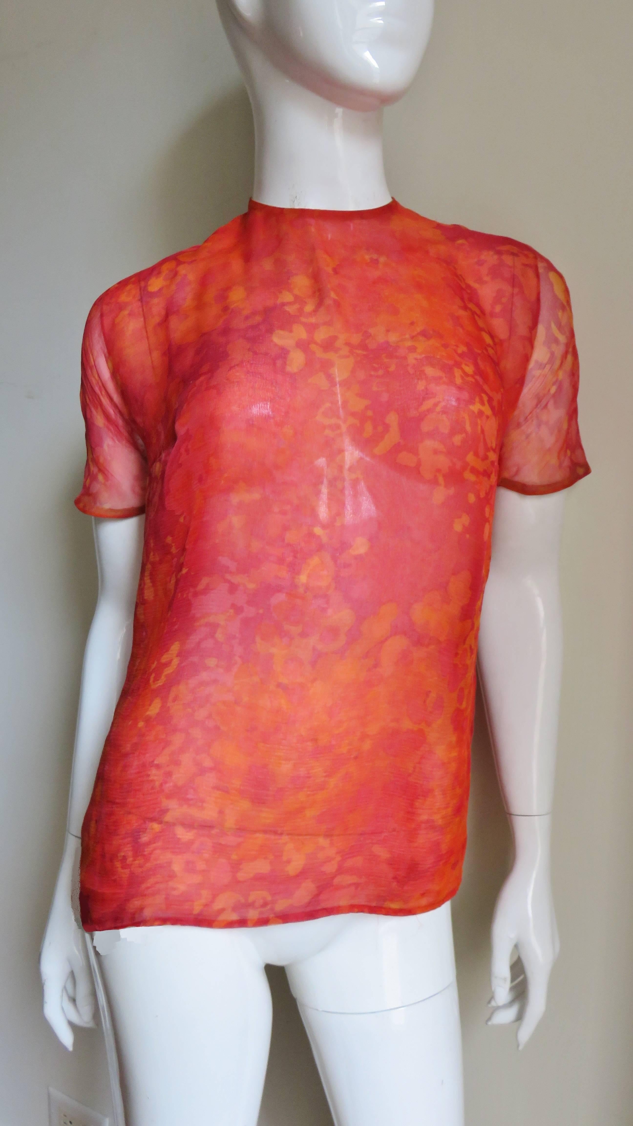 Orange Pauline Trigere 1960's Sheer Blouse