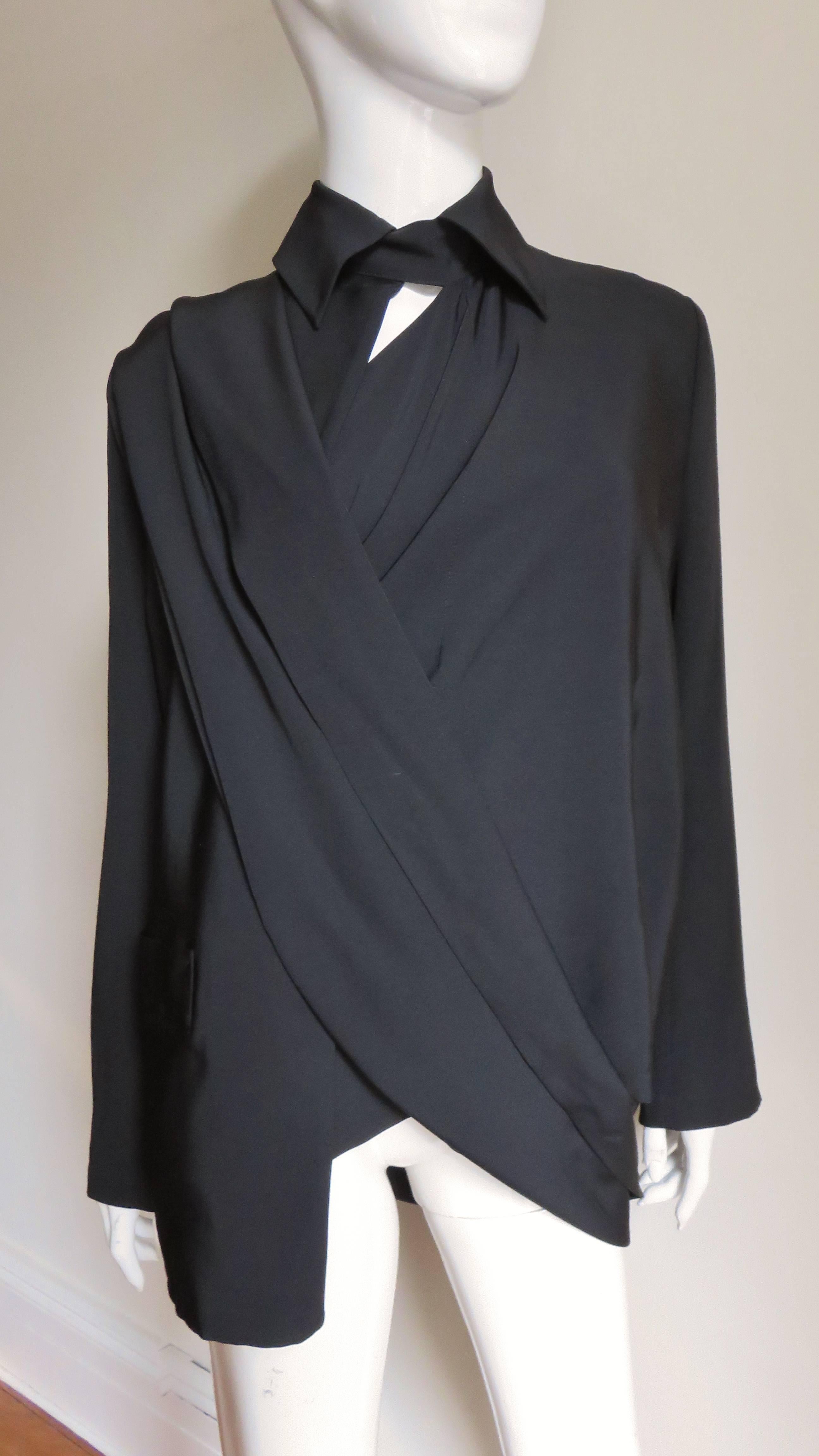Yohji Yamamoto Wrap and Drape Silk Jacket In Good Condition In Water Mill, NY