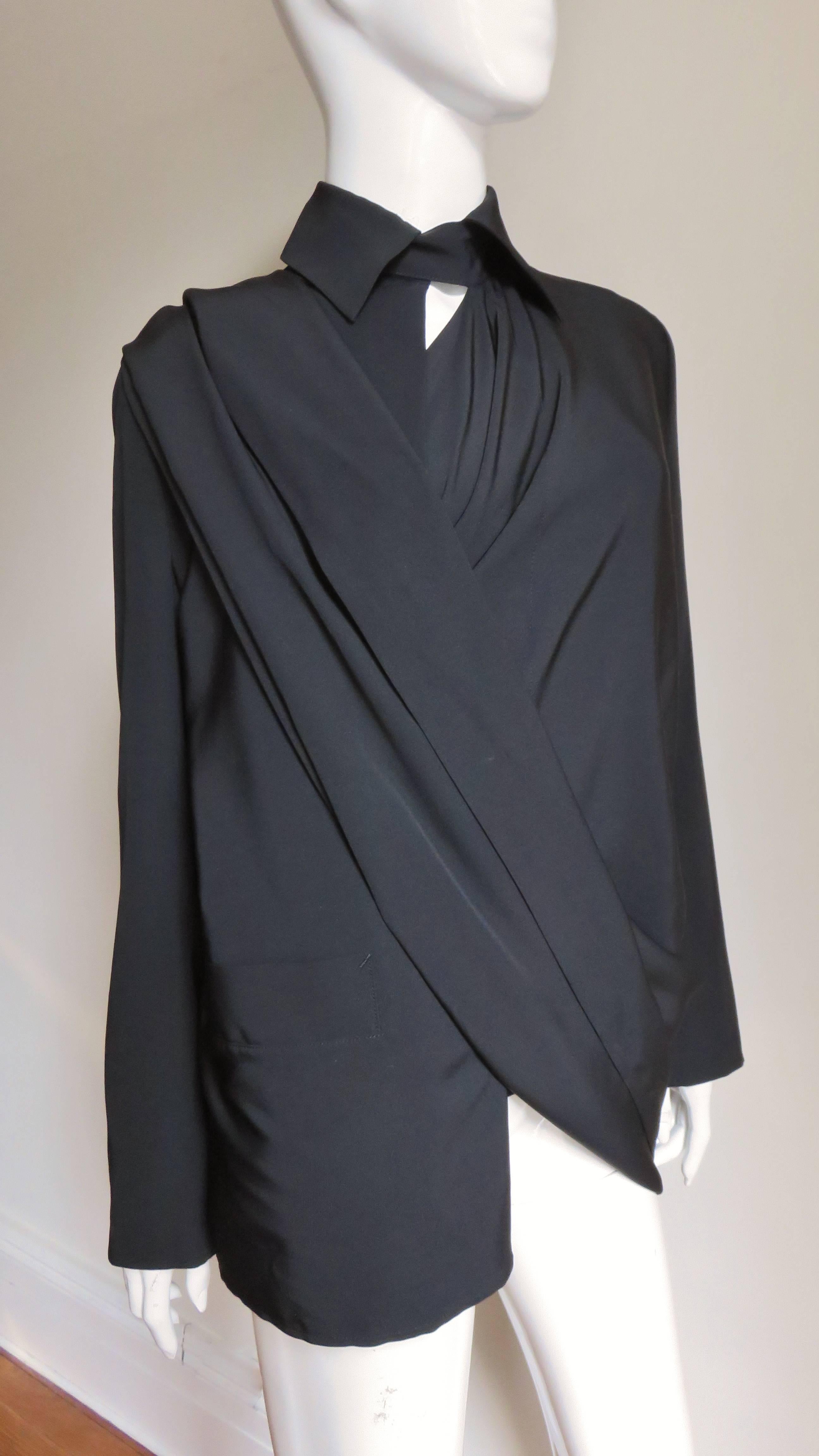 Yohji Yamamoto Wrap and Drape Silk Jacket For Sale at 1stDibs