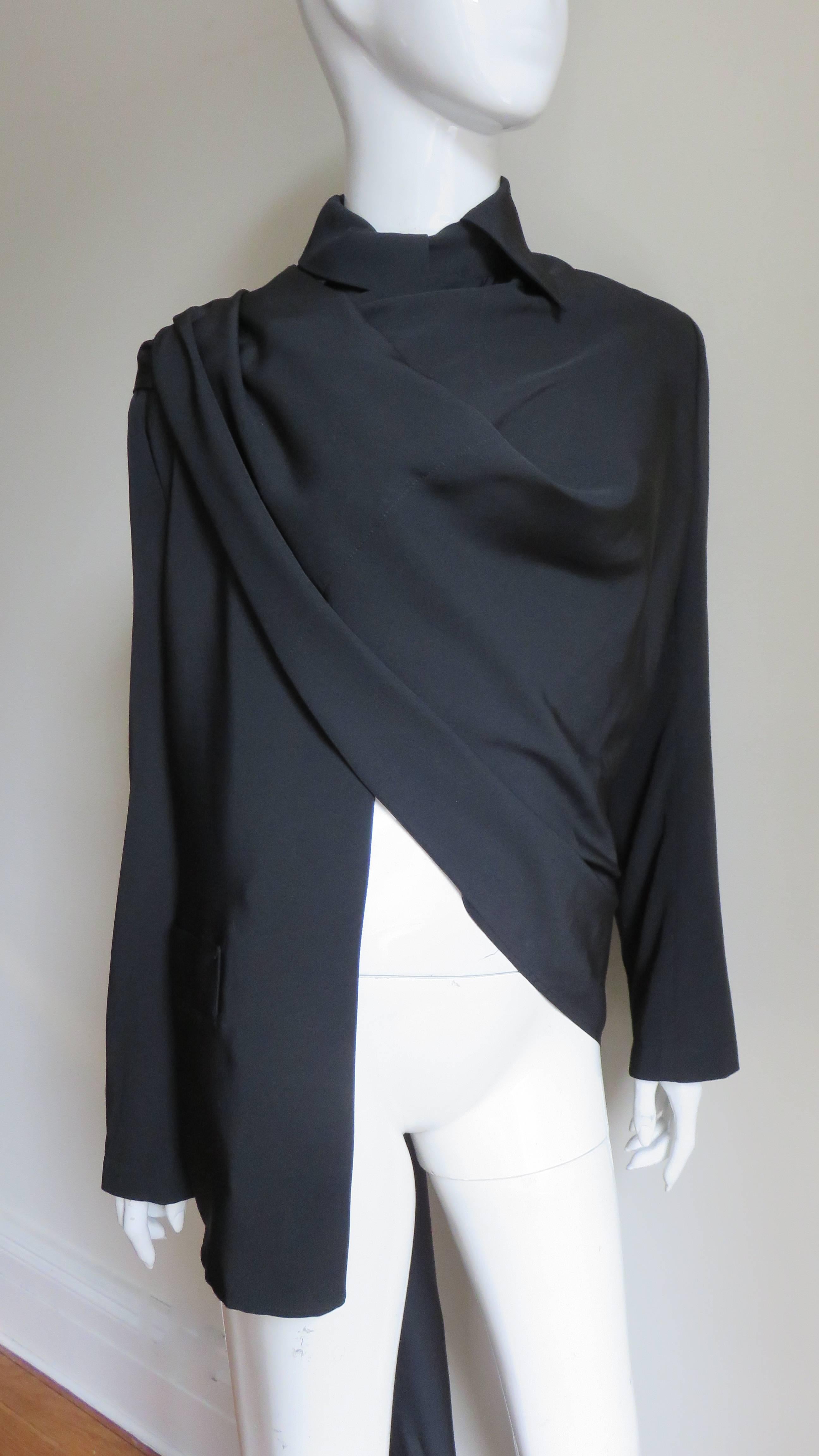 Black Yohji Yamamoto Wrap and Drape Silk Jacket
