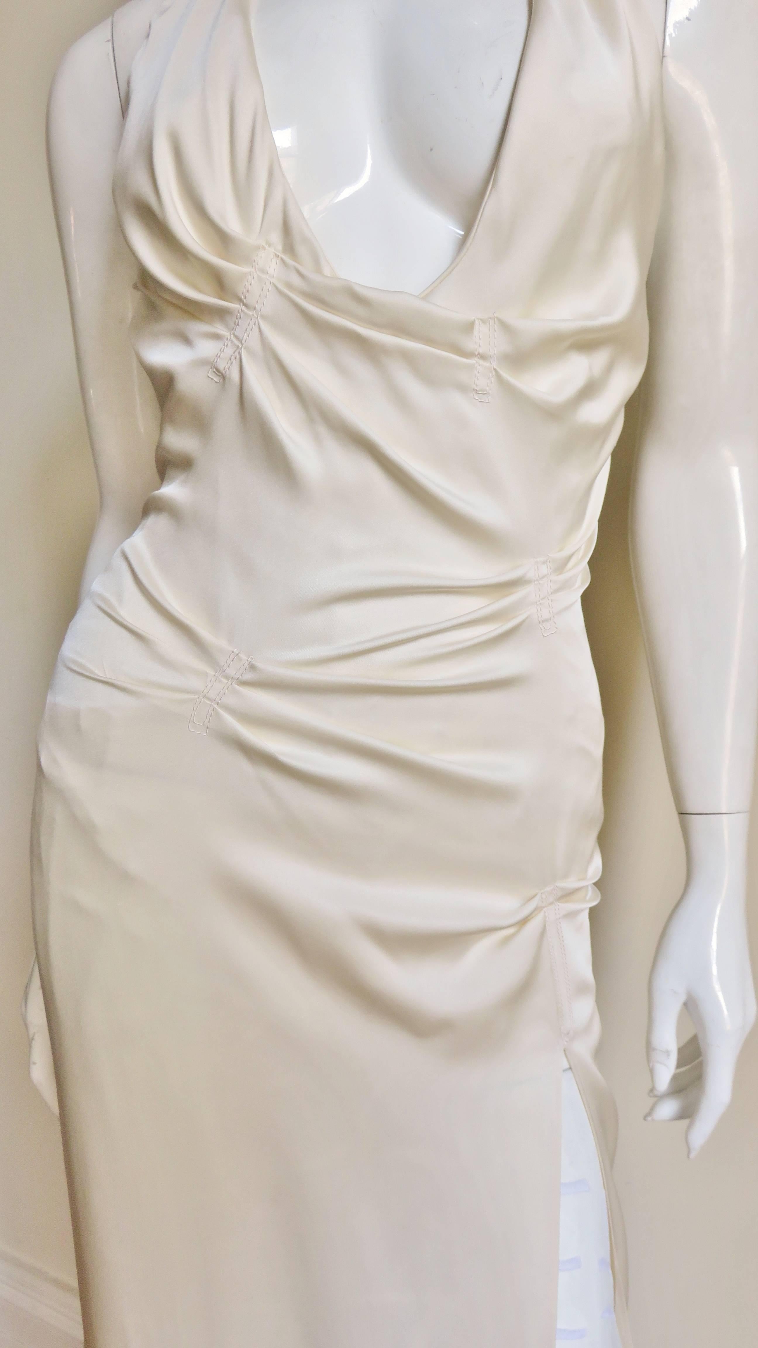 Gray 1990s Gianni Versace Silk Plunge Halter Dress