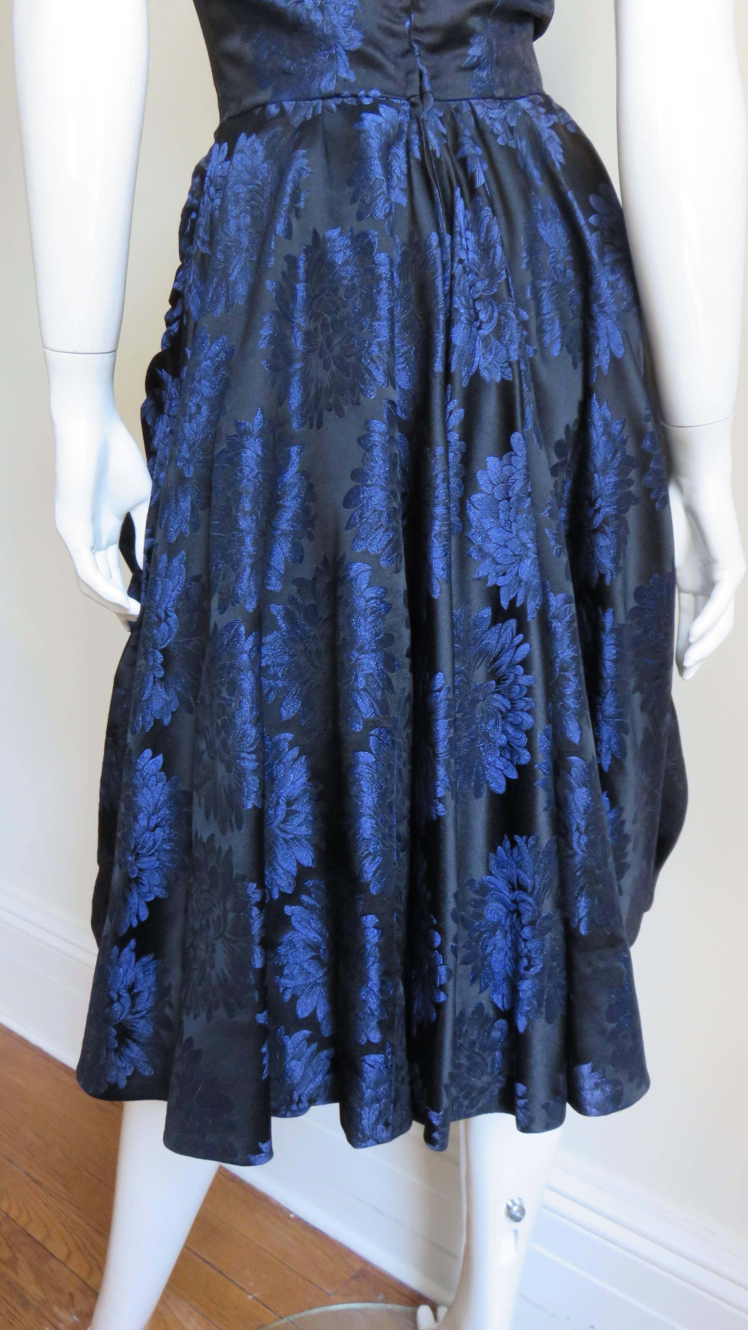 1950s Sher Lee Silk Damask Dress with Watteau Back For Sale 3