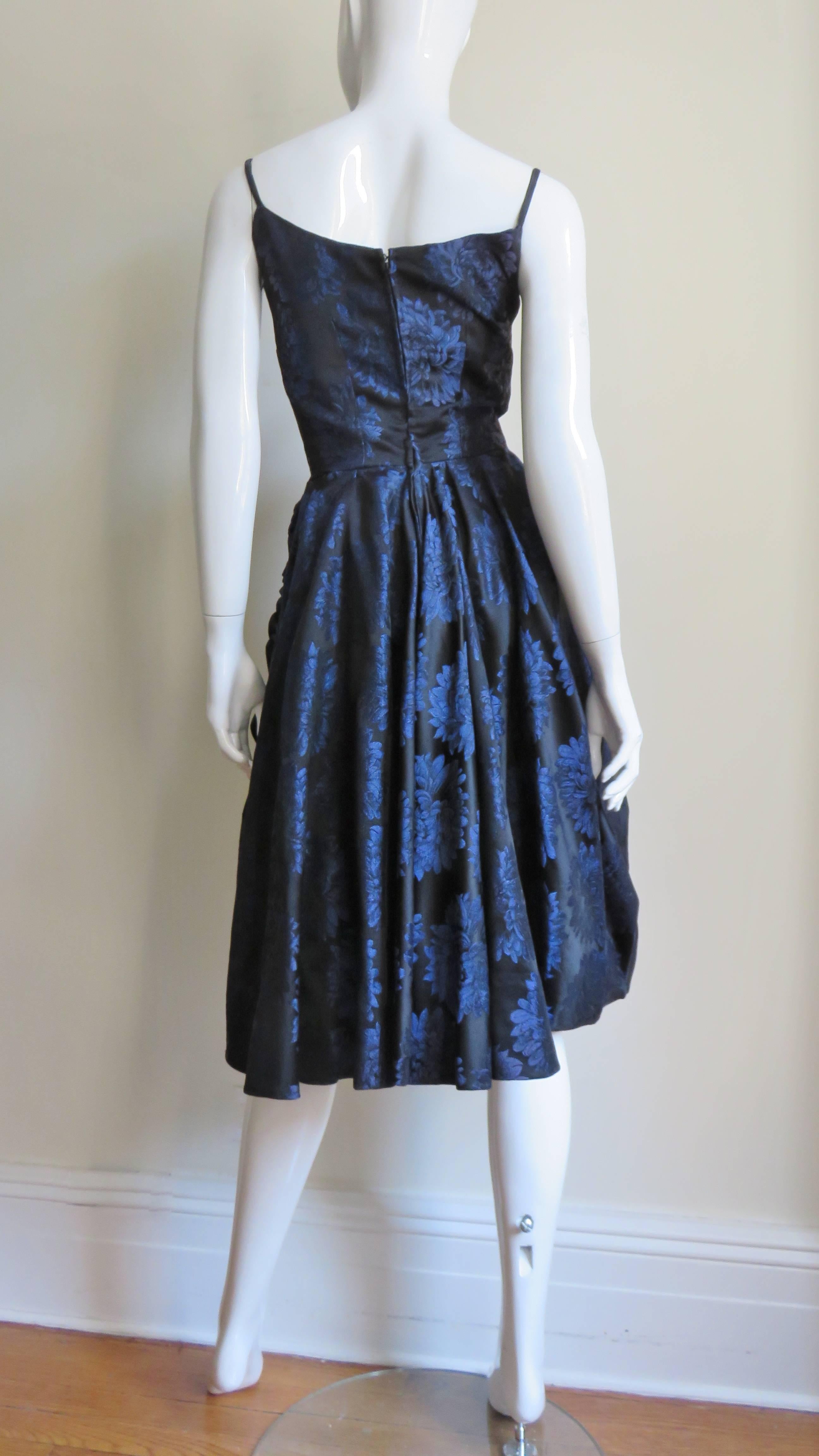 1950s Sher Lee Silk Damask Dress with Watteau Back For Sale 4