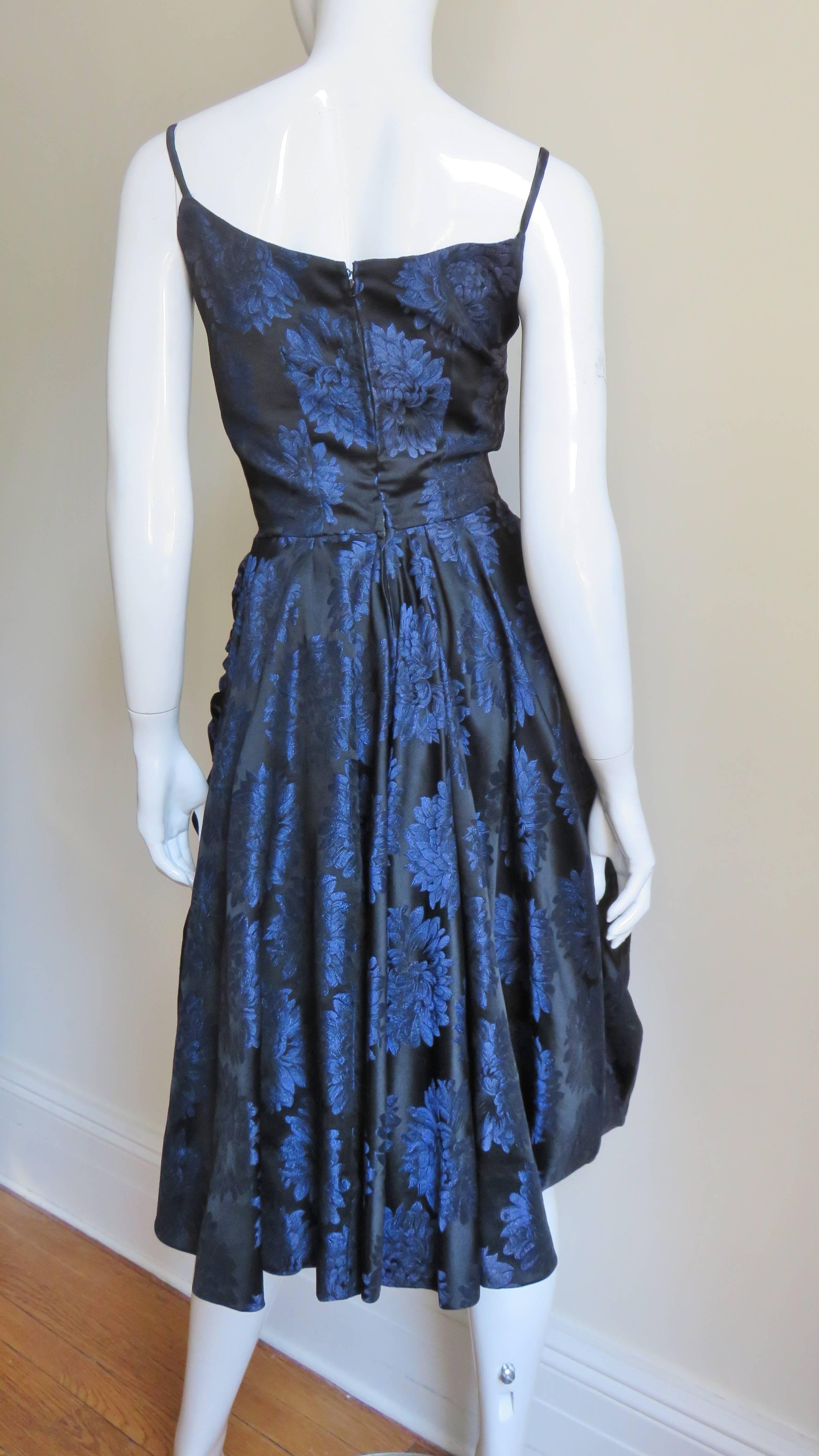 1950s Sher Lee Silk Damask Dress with Watteau Back For Sale 2