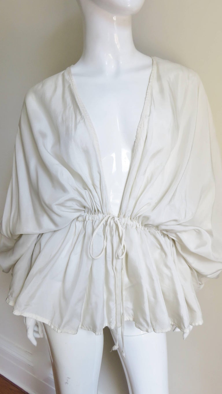 1970's Silk Drape Plunge Drawstring Shirt at 1stDibs