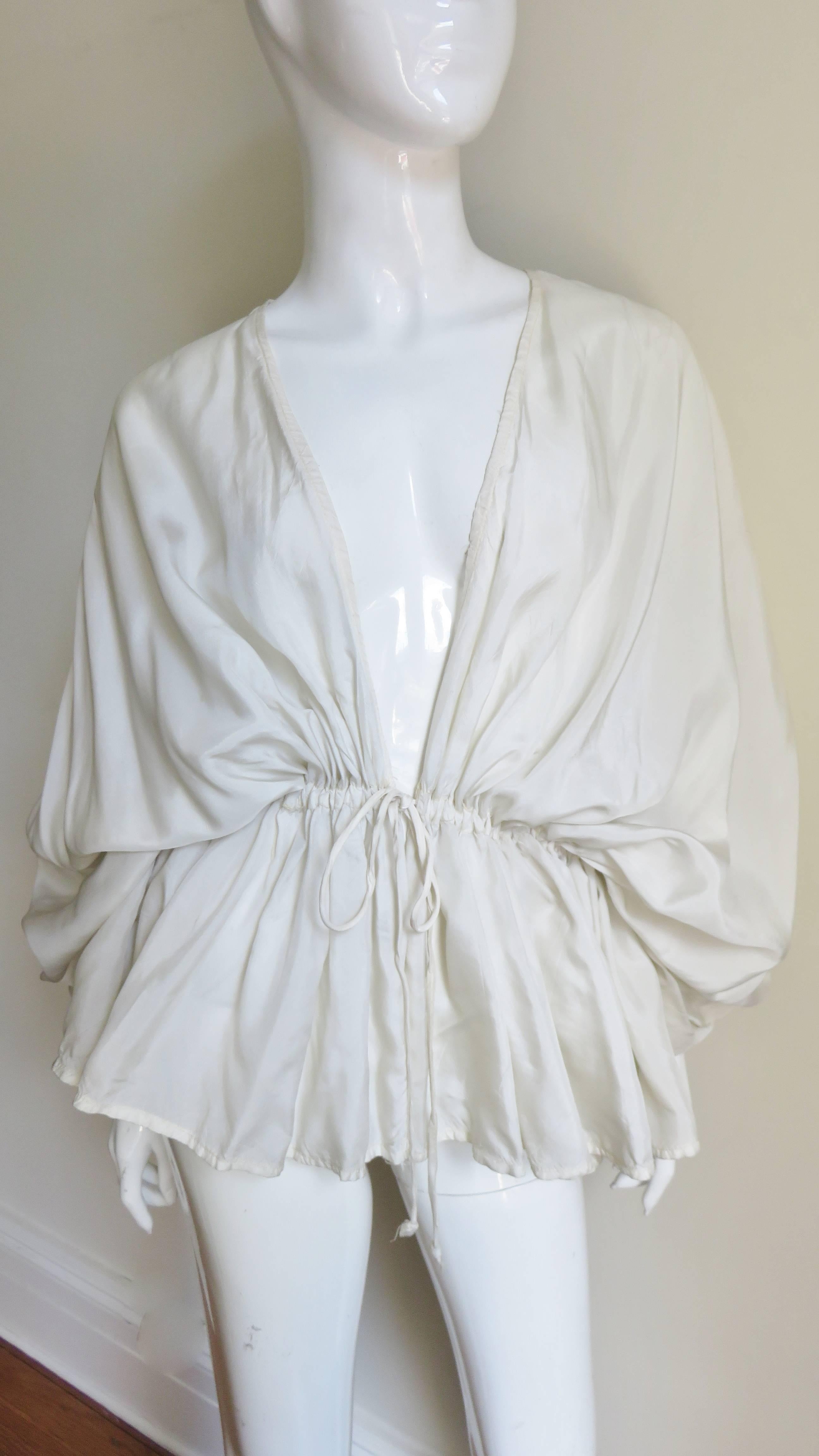 1970's Silk Drape Plunge Drawstring Shirt In Excellent Condition In Water Mill, NY