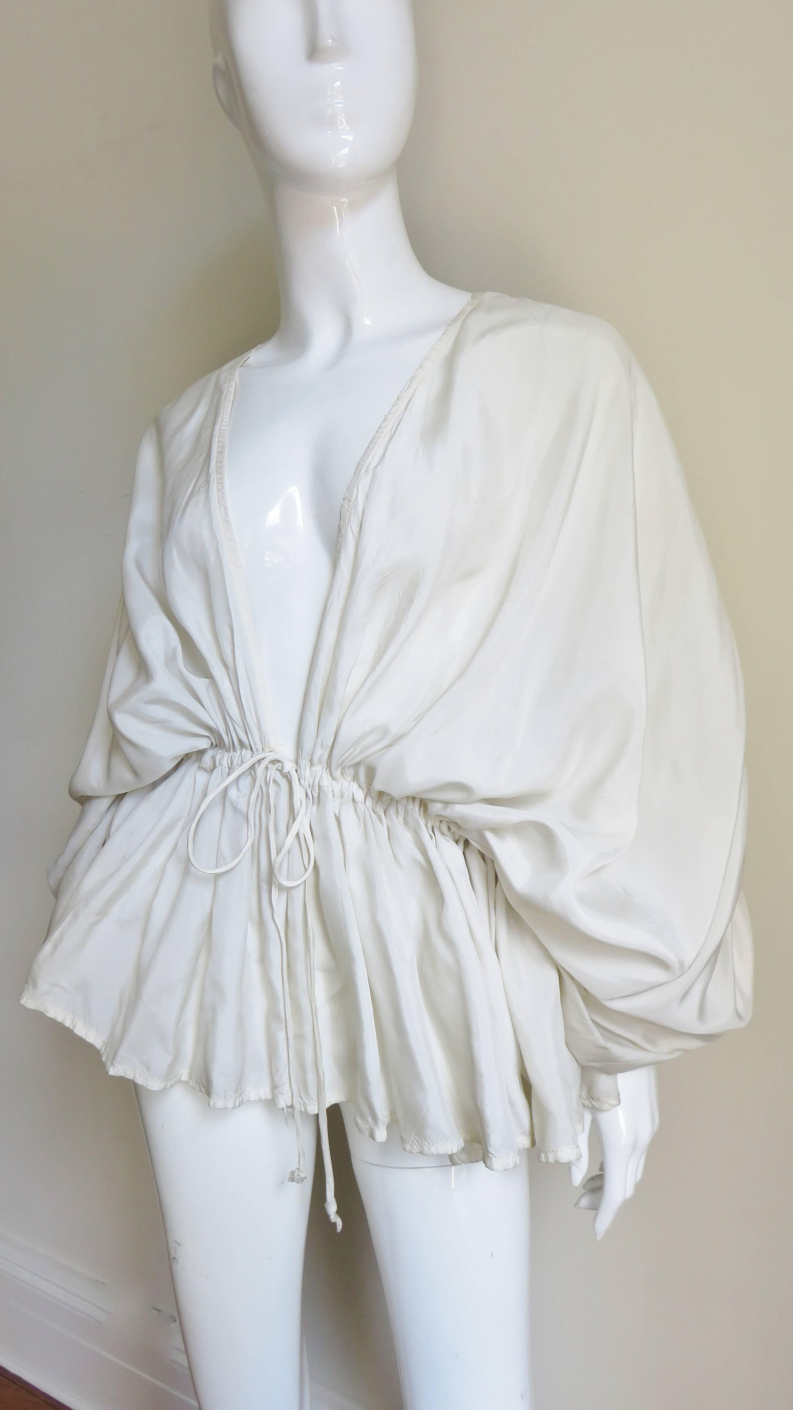 Women's 1970's Silk Drape Plunge Drawstring Shirt