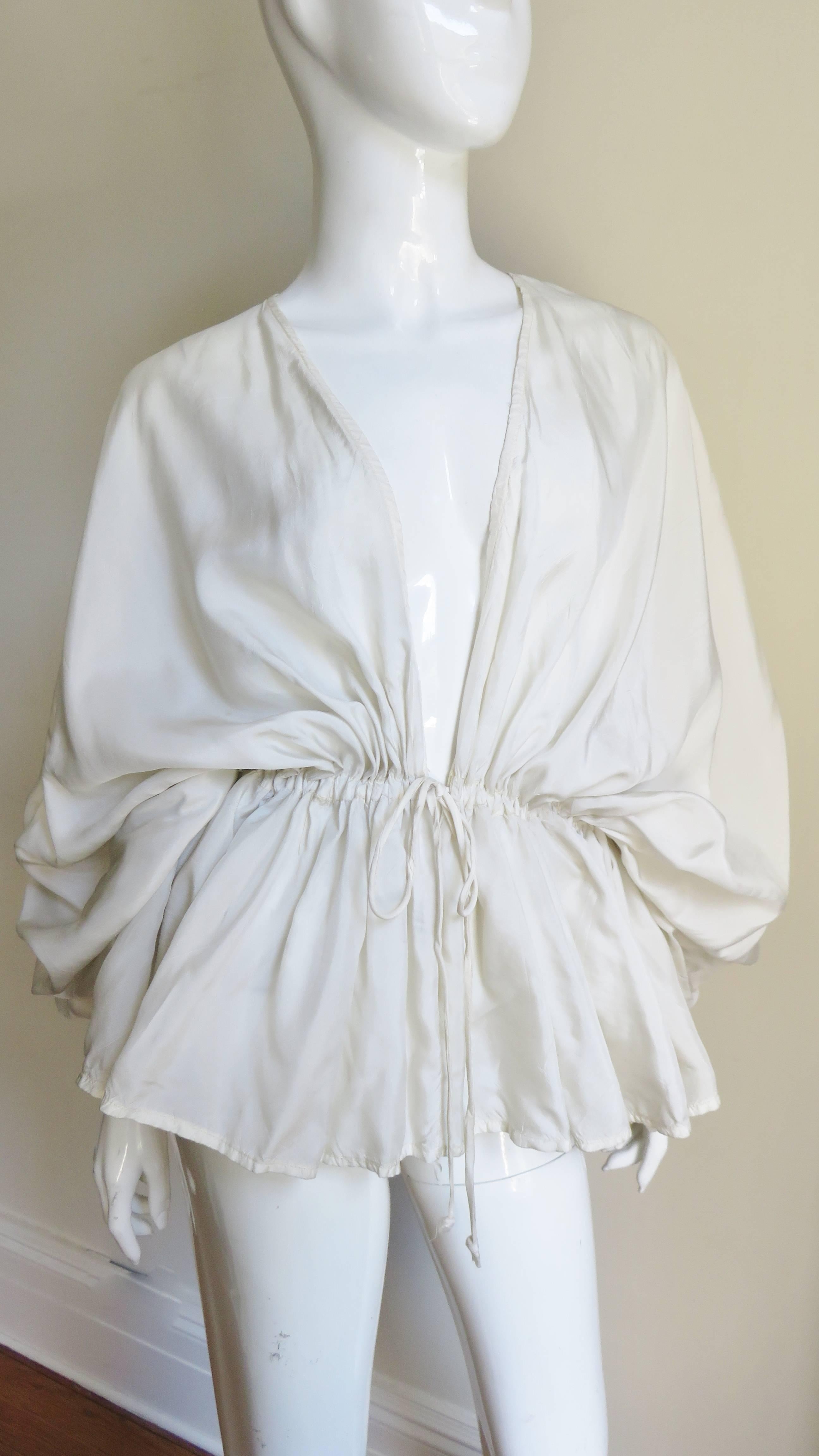 1970's Silk Drape Plunge Drawstring Shirt 2