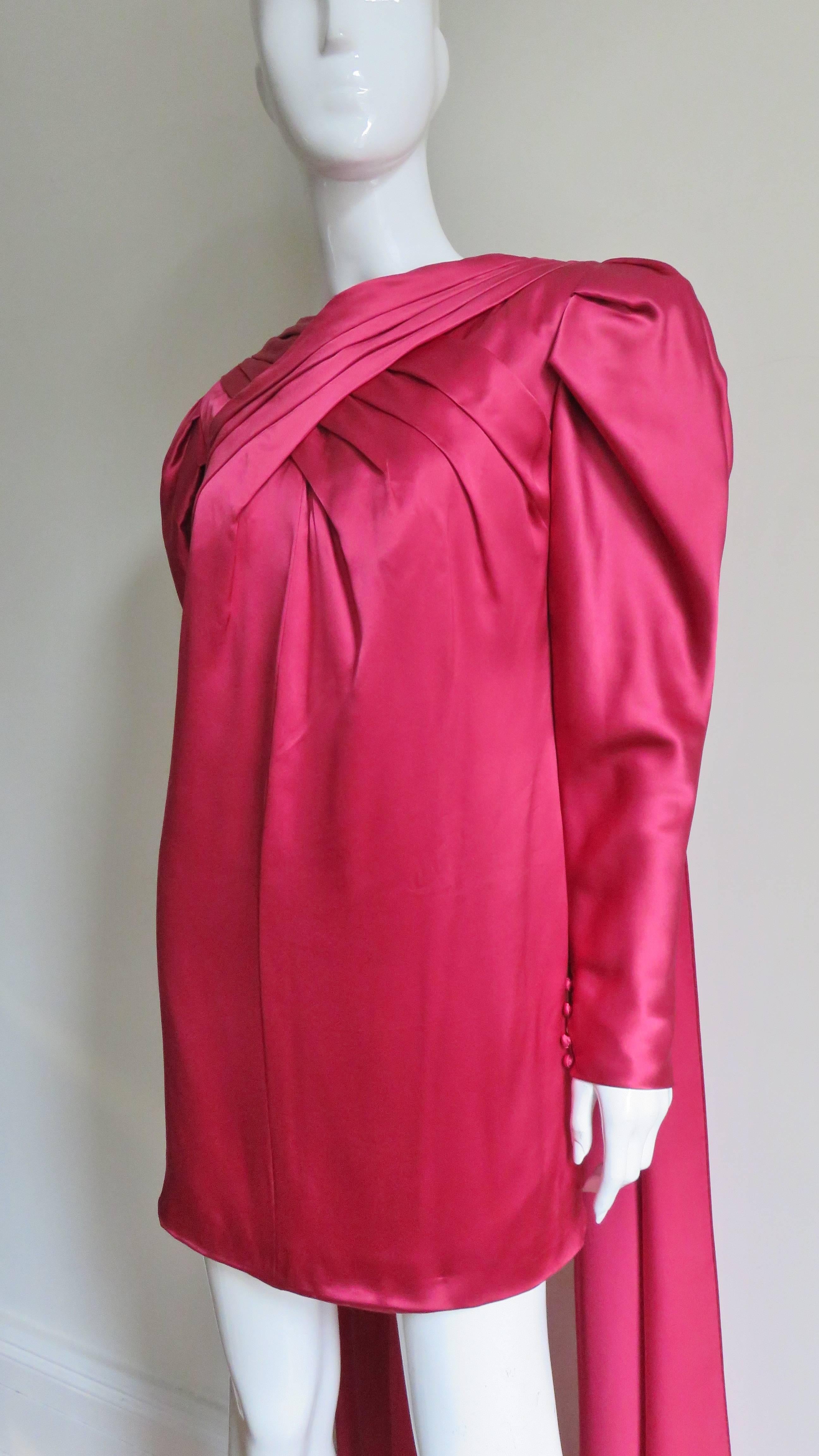 Red 1980s Wallace Charles Contreri Dress With Draping