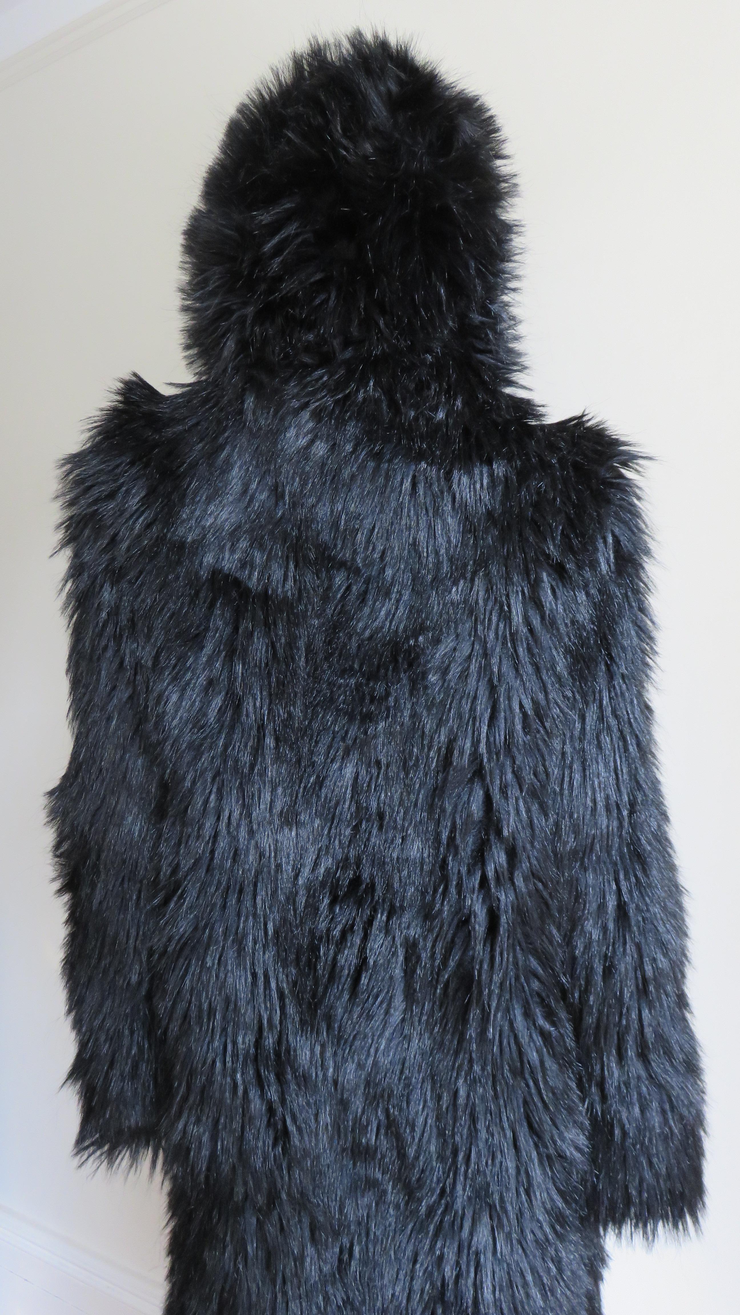 1980s Betsey Johnson Faux Fur Hooded Maxi Coat 7