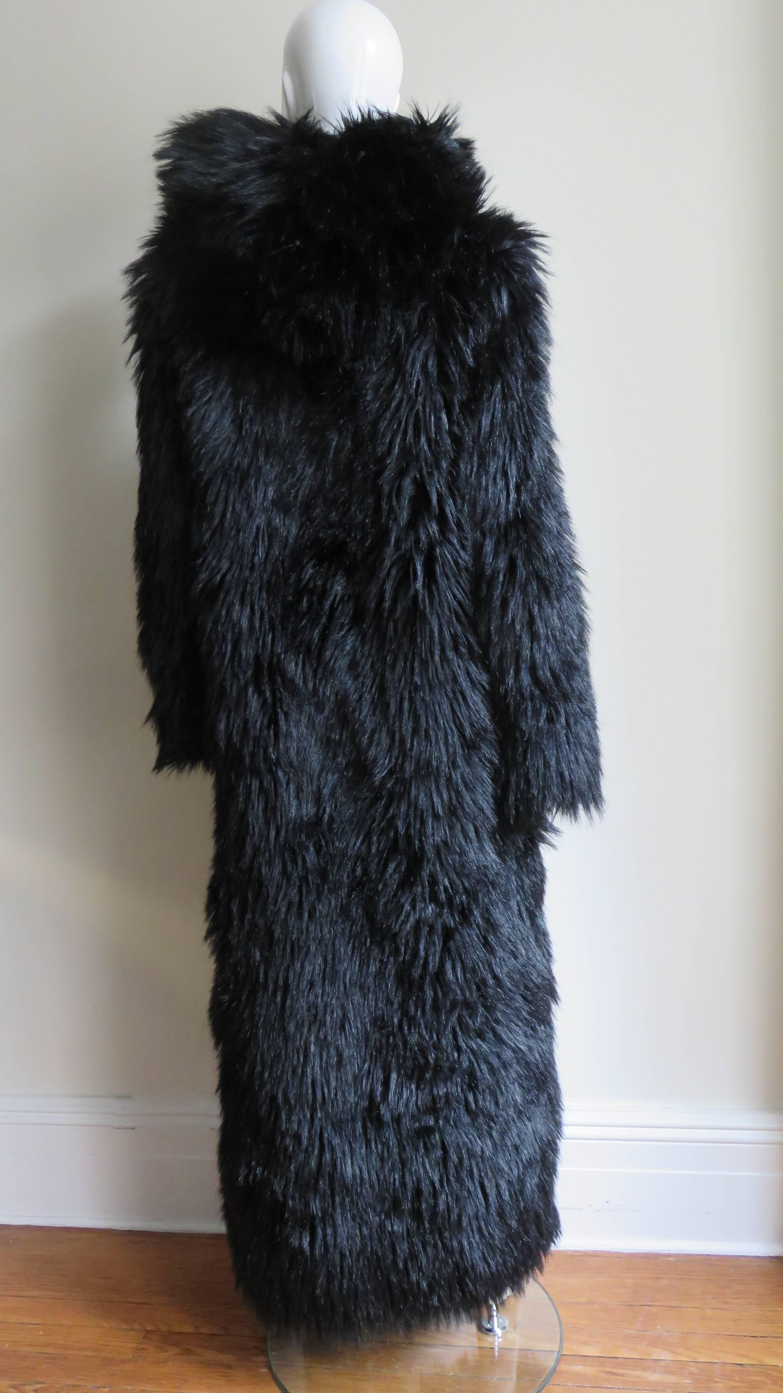 1980s Betsey Johnson Faux Fur Hooded Maxi Coat 5