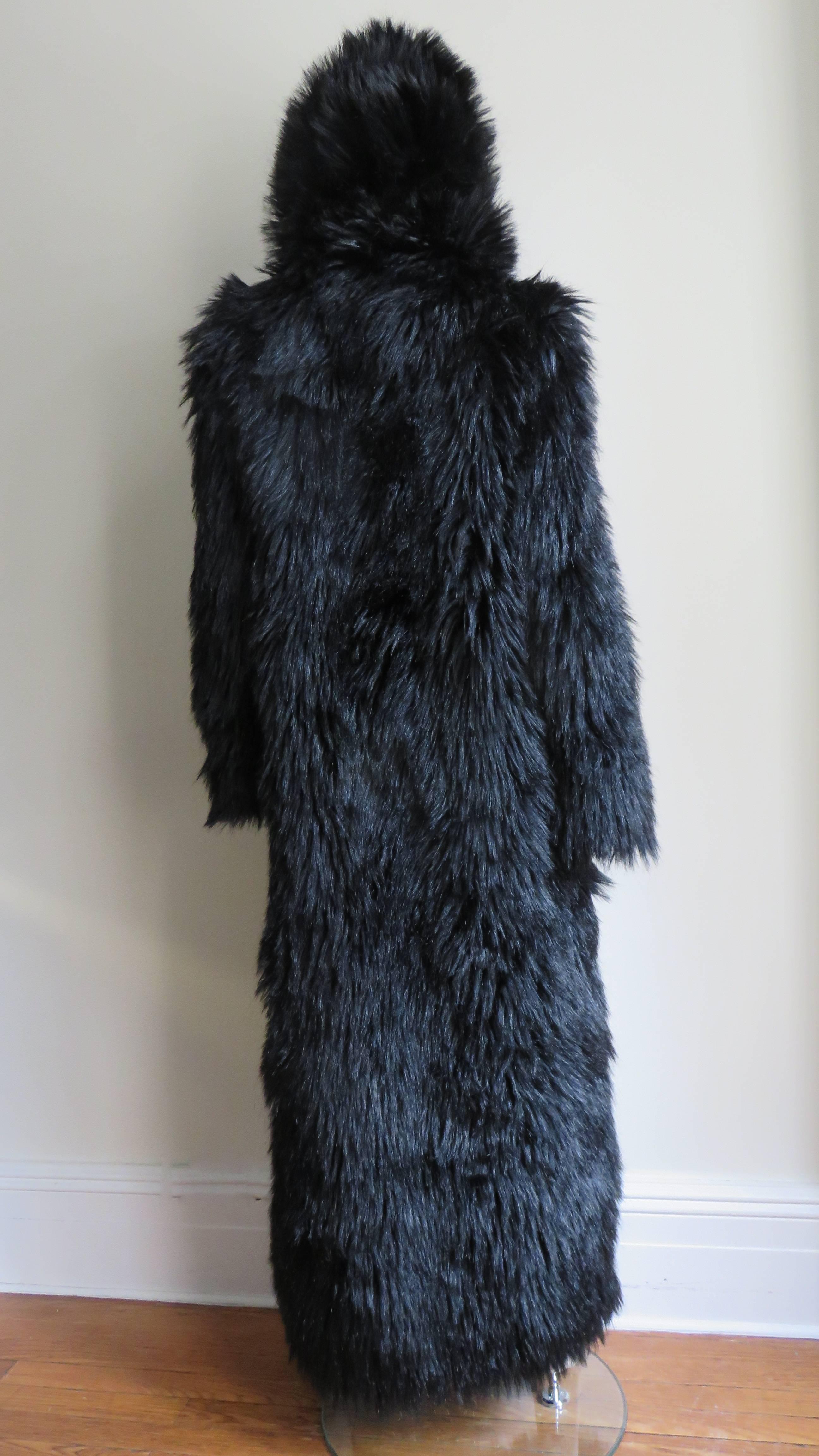 1980s Betsey Johnson Faux Fur Hooded Maxi Coat 8