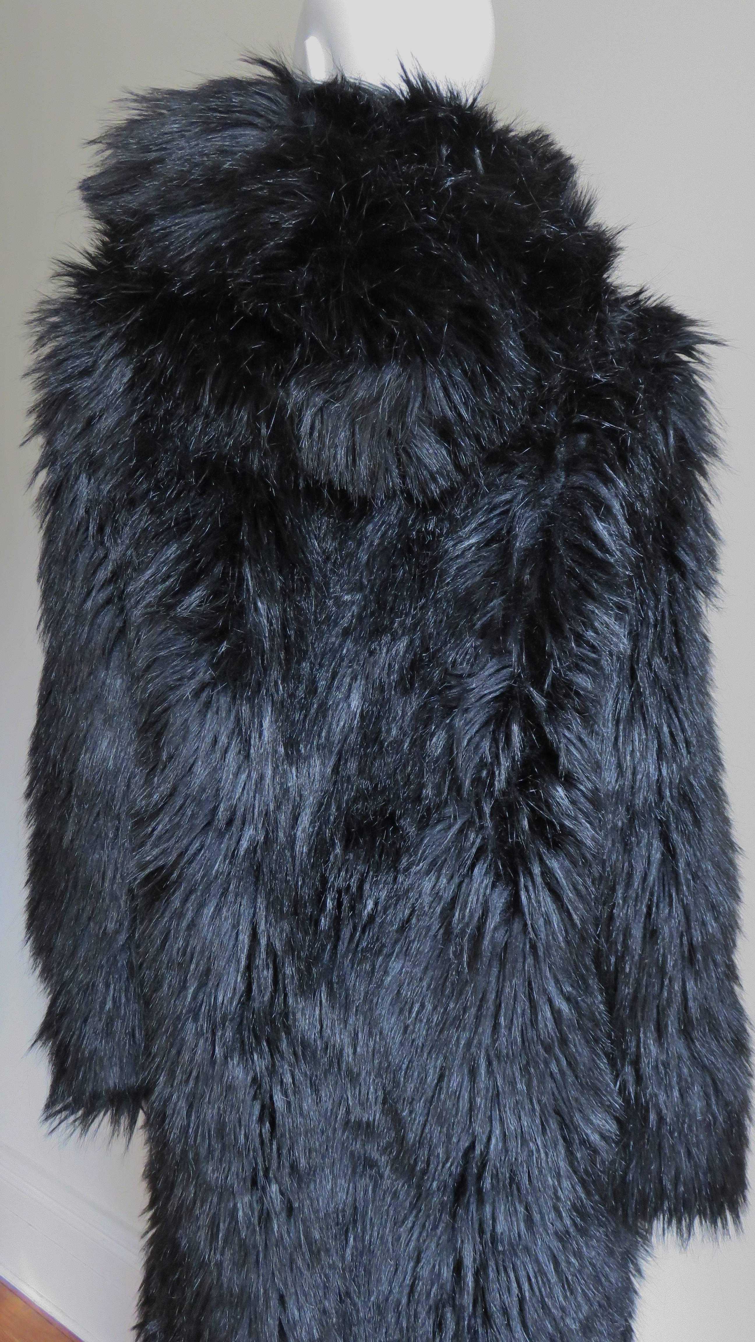 1980s Betsey Johnson Faux Fur Hooded Maxi Coat 6