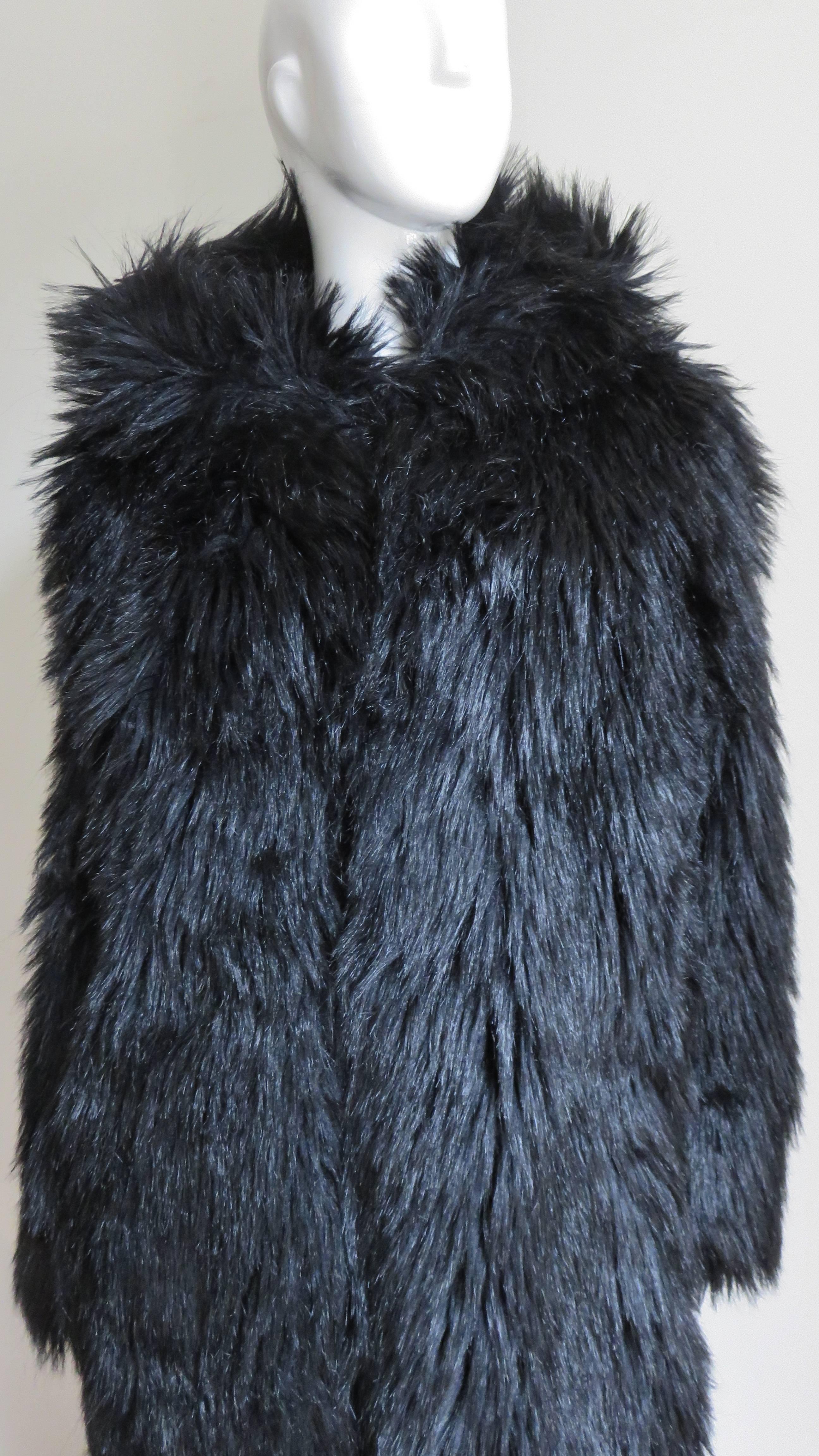 1980s Betsey Johnson Faux Fur Hooded Maxi Coat In Excellent Condition In Water Mill, NY