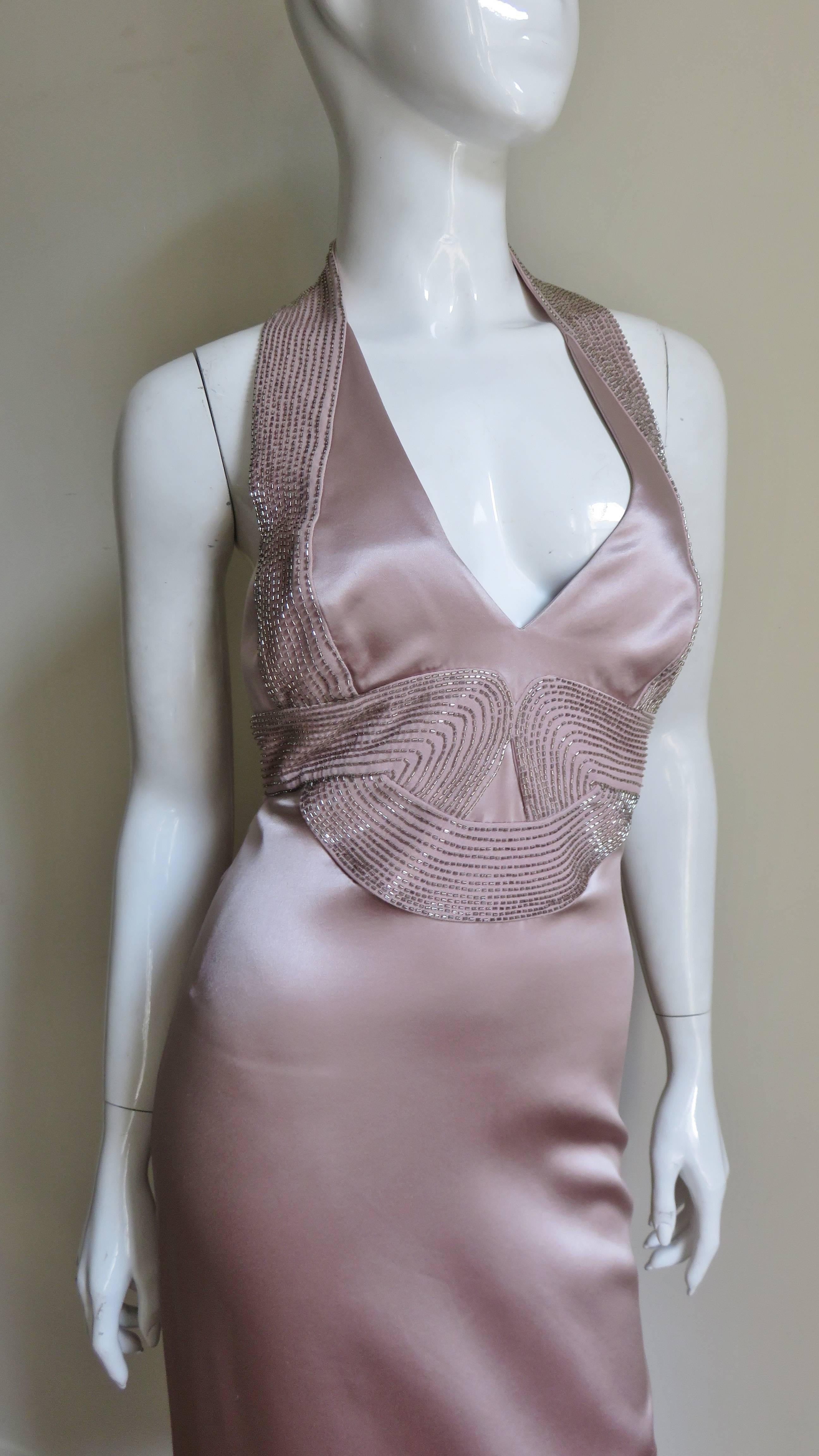 Gray Versace Blush Beaded Silk Halter