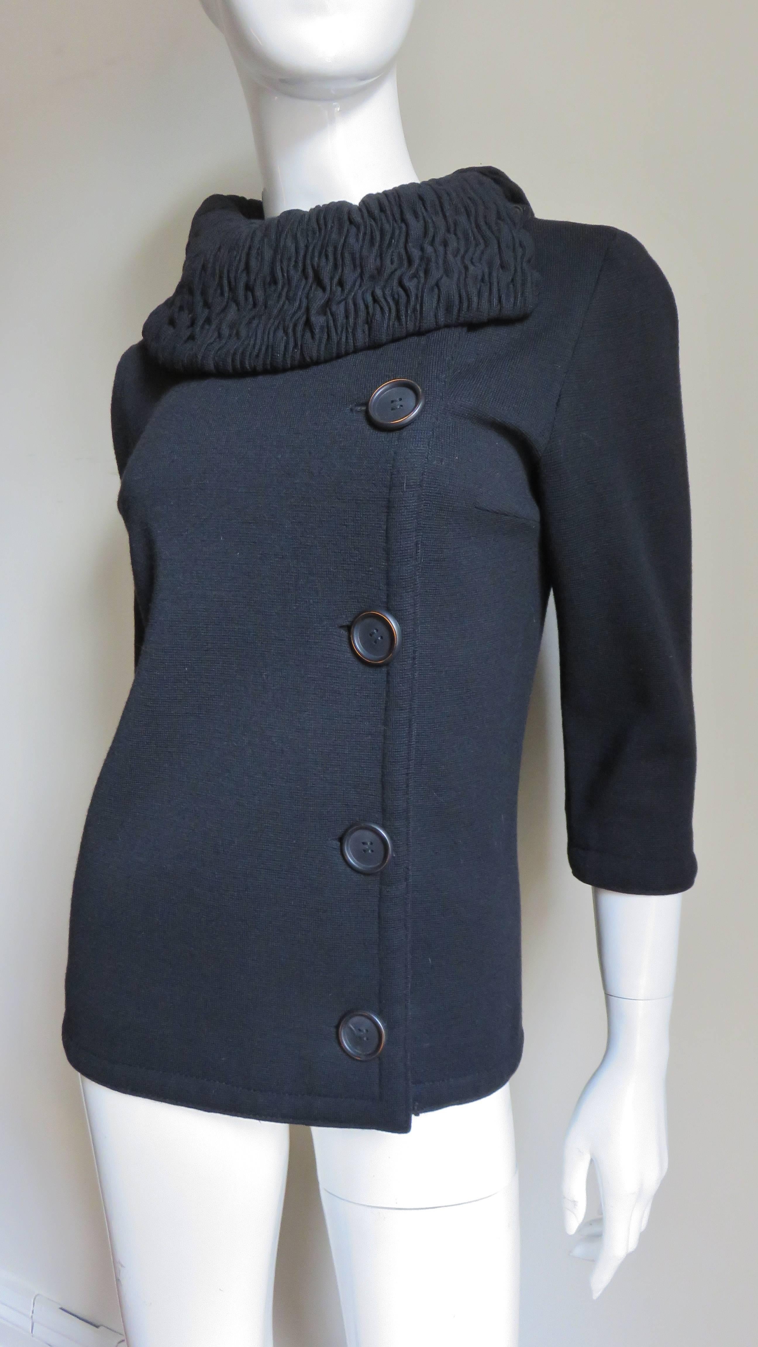 Black 1960s Gino Paoli Ruched Collar Jacket