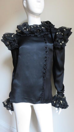 Valentino Boutique Silk Ruffle Neck Blouse 1980s